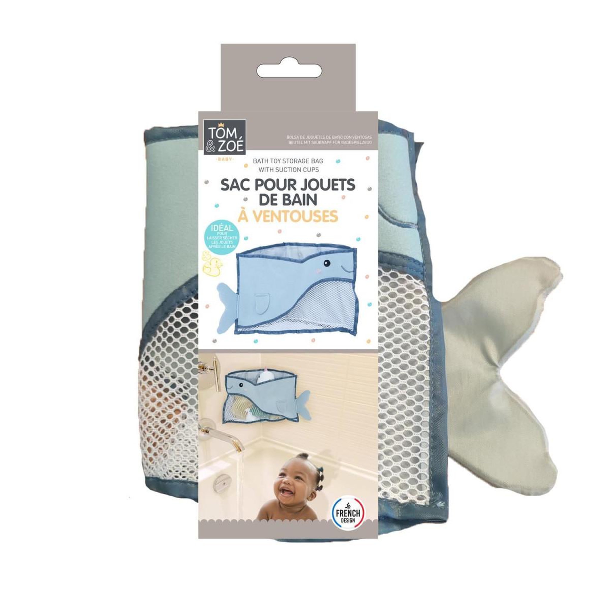 Voir la diapositive 5 : Tom & Zoé Sac Jouets de Bain Bébé  Baleine  36cm Bleu