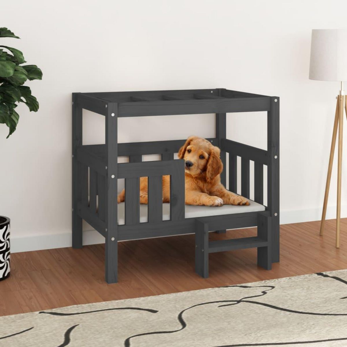 VIDAXL Lit pour chien Gris 75,5x63,5x70 cm Bois de pin solide