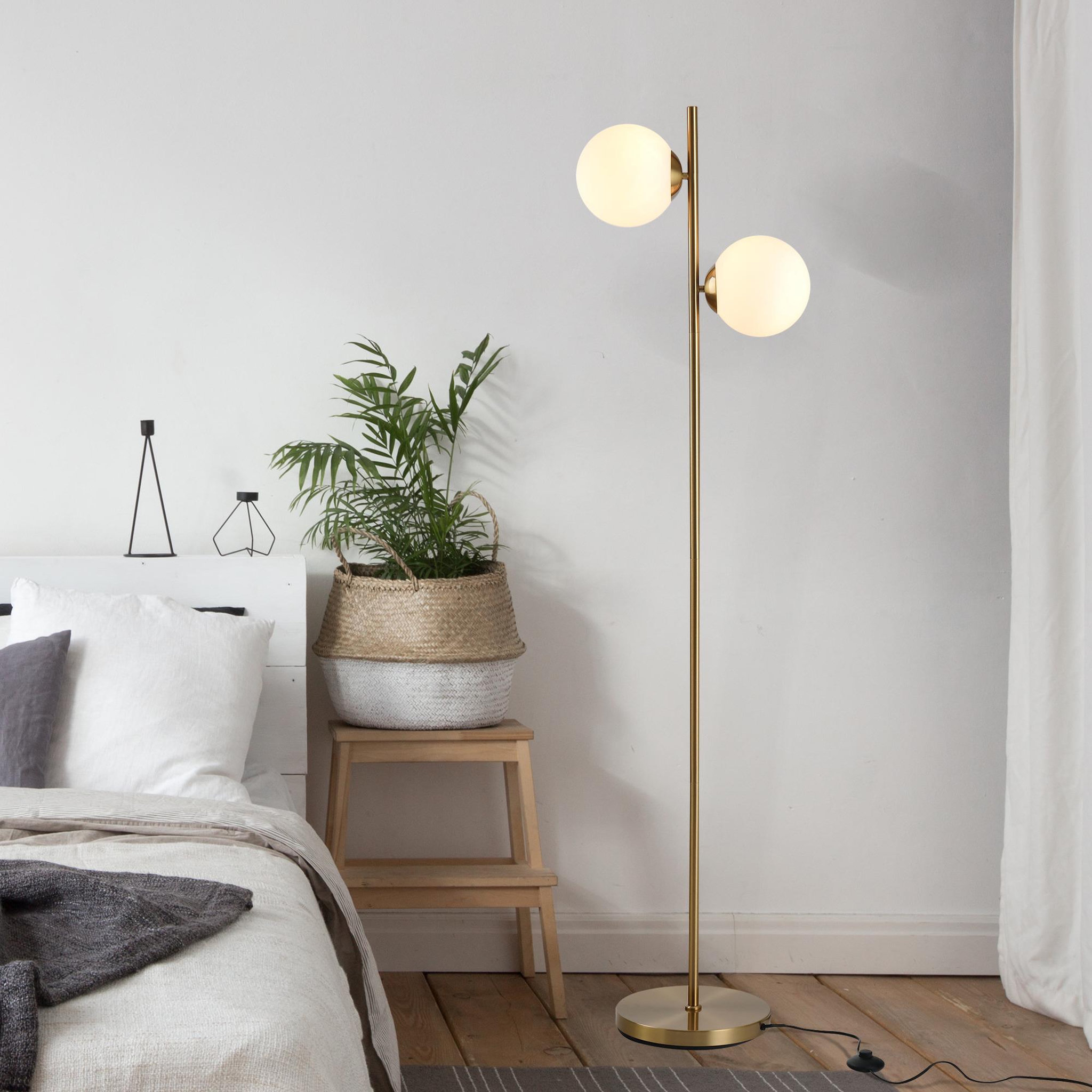 Voir la diapositive 5 : HOMCOM Lampadaire design néo-rétro 2 boules max. 40 W métal doré