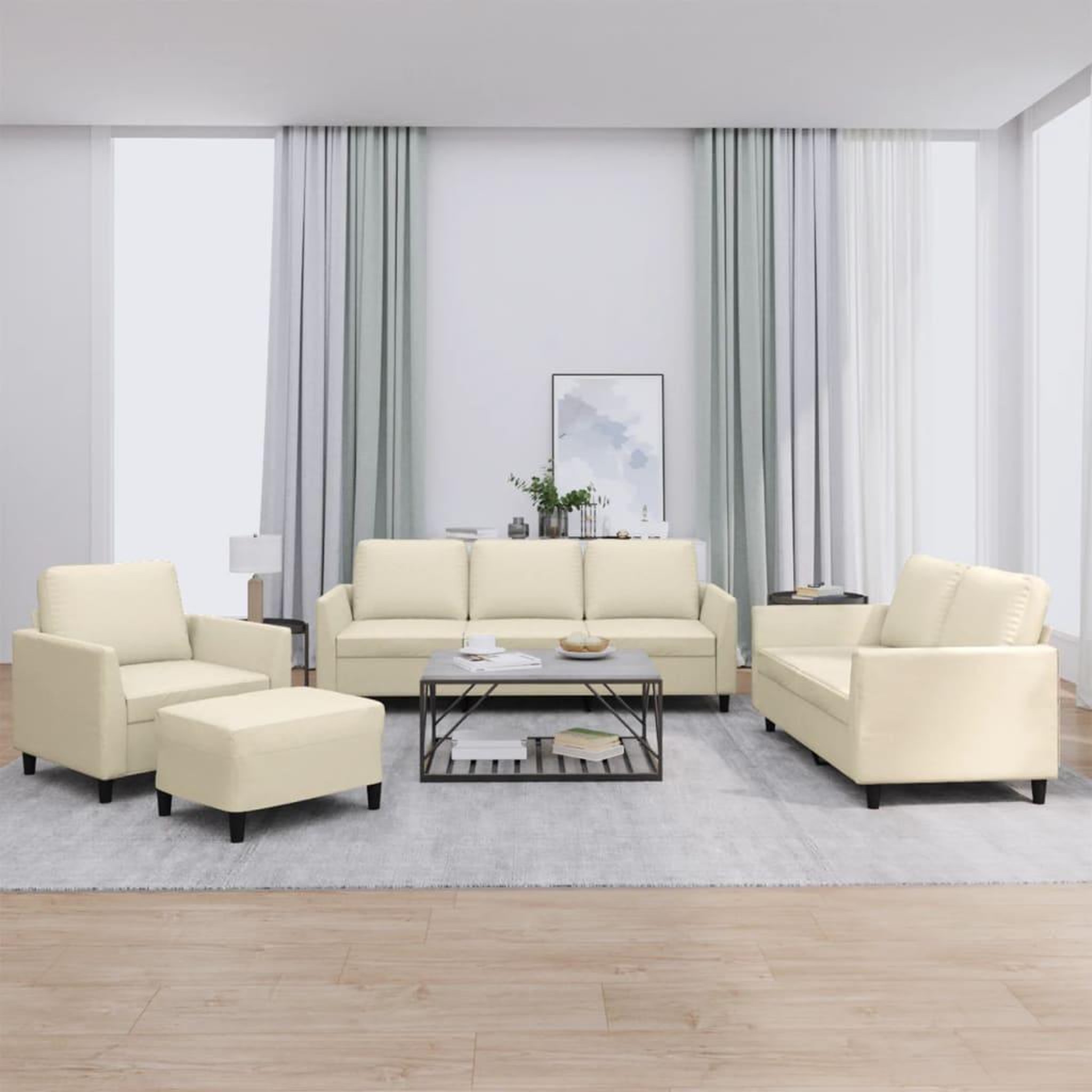 VIDAXL Ensemble de canapes 4 pcs avec coussins Creme Similicuir