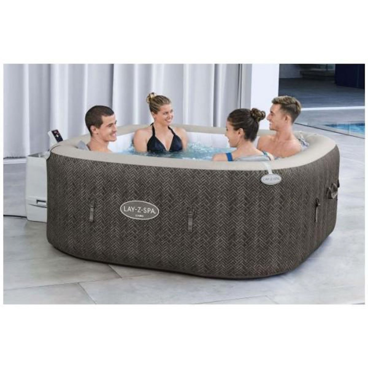 BESTWAY Spa gonflable BESTWAY - Lay-Z-Spa Cabo - 140 airjets - 180x180x71 cm - 4 a 6 places - Carré (couverture, cartouche, 4 appuie-te