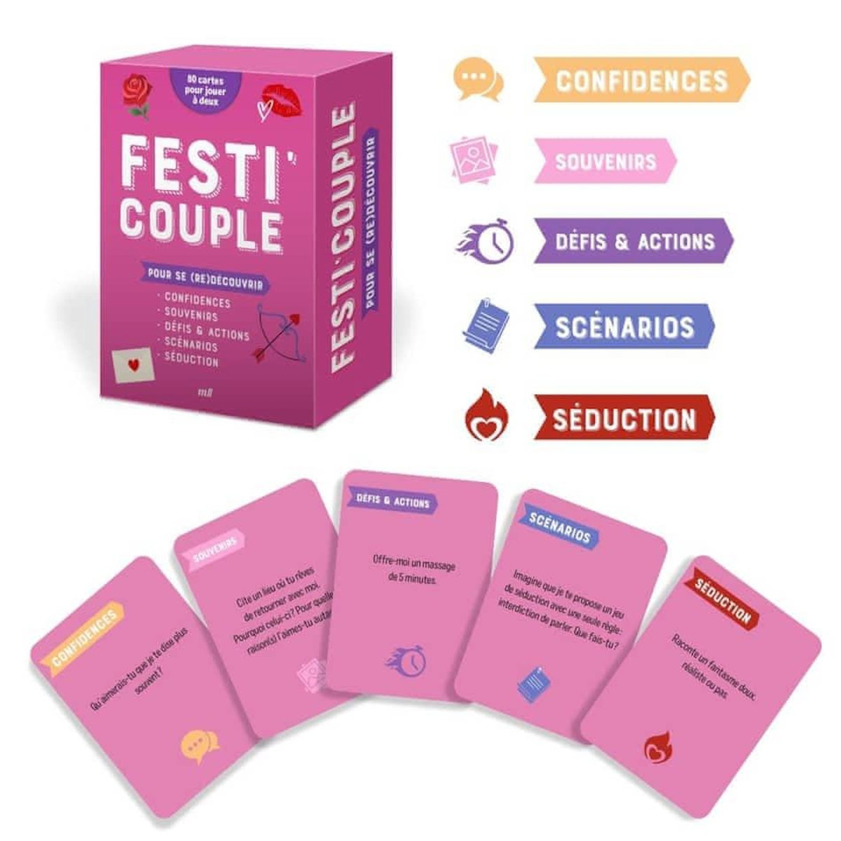 FESTI'COUPLE - POUR SE (RE)DECOUVRIR. 80 CARTES POUR JOUER A DEUX, Merci les livres