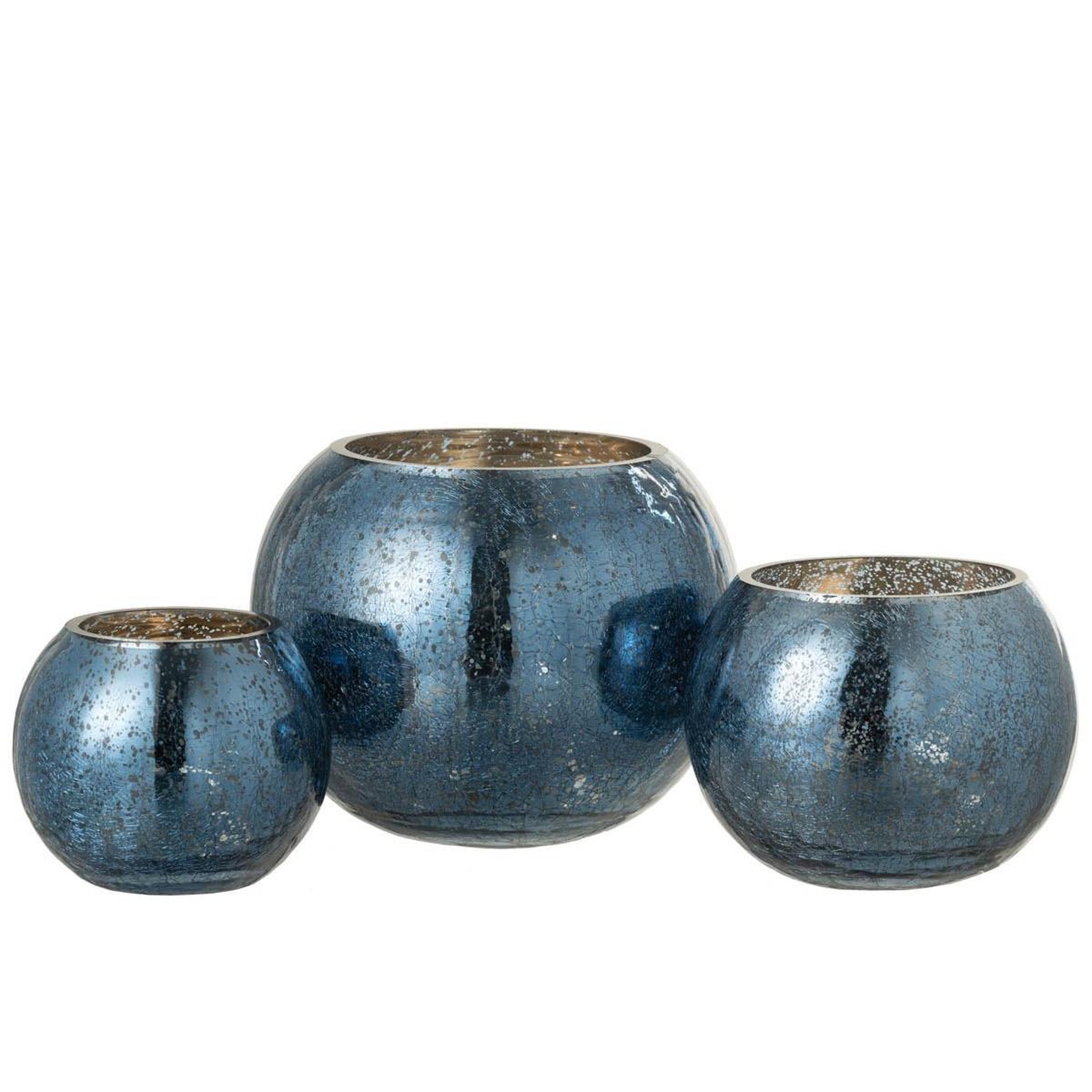 Voir la diapositive 4 : J-LINE Photophore boule en verre  nacré  20cm bleu