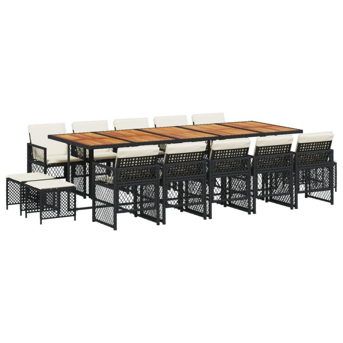 VIDAXL Ensemble a manger de jardin 15 pcs coussins noir resine tressee