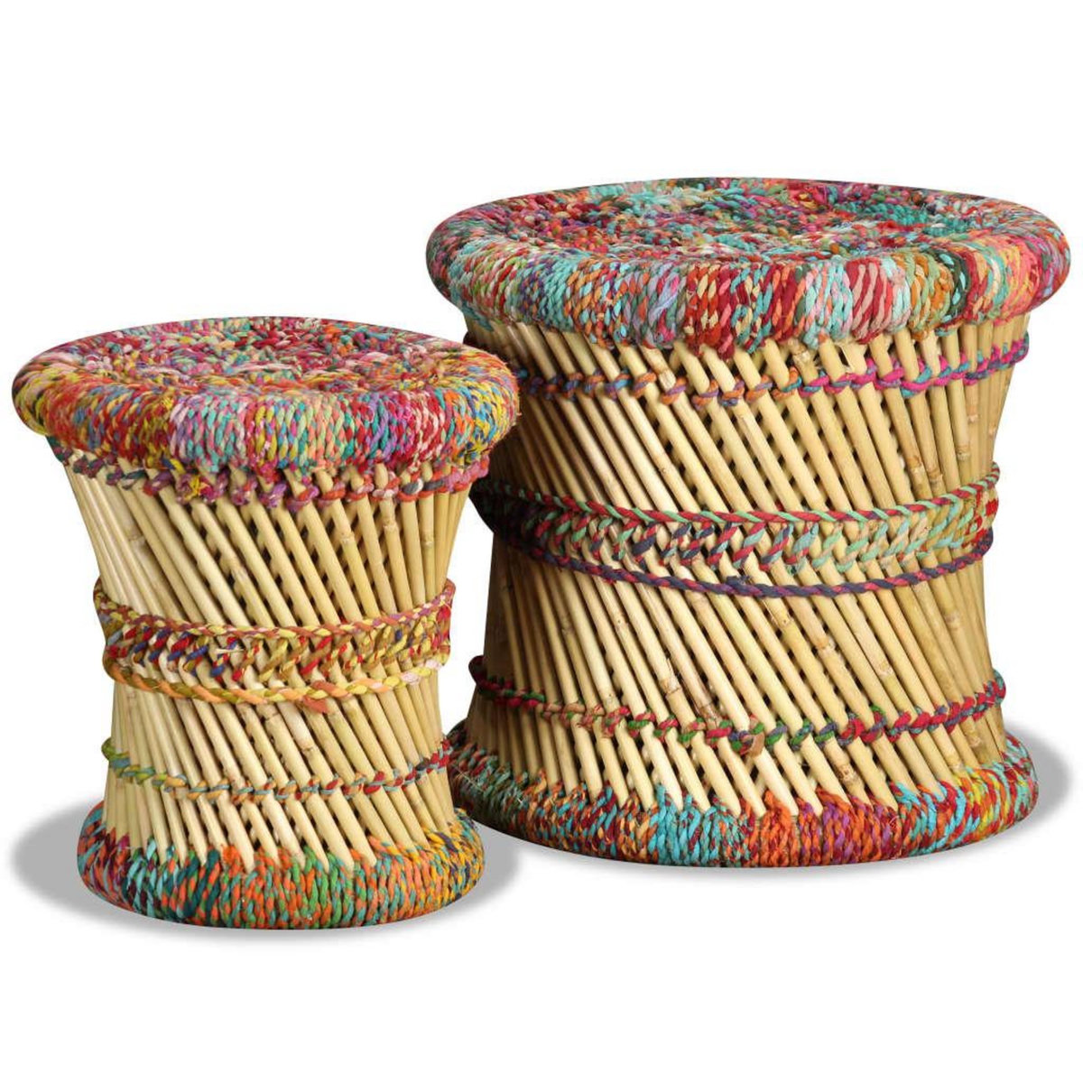 VIDAXL Tabourets avec details chindi lot de 2 multicolore bambou