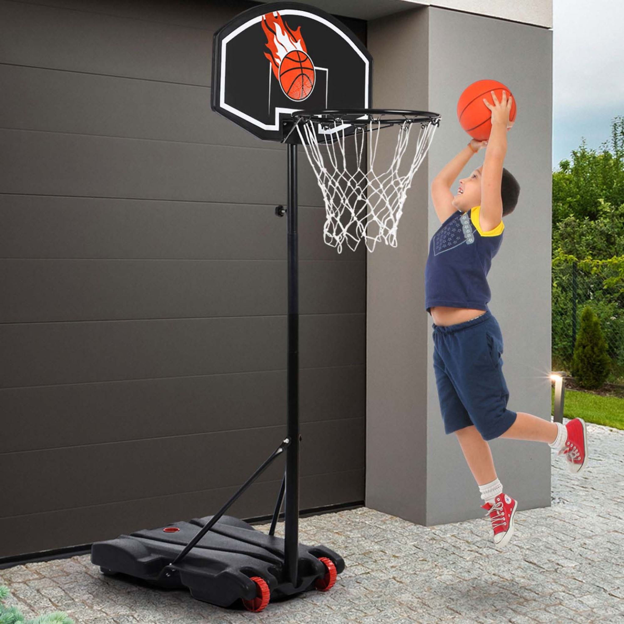 Voir la diapositive 5 : ID MARKET Panier de basket sur pied hauteur réglable 140 à 210 cm