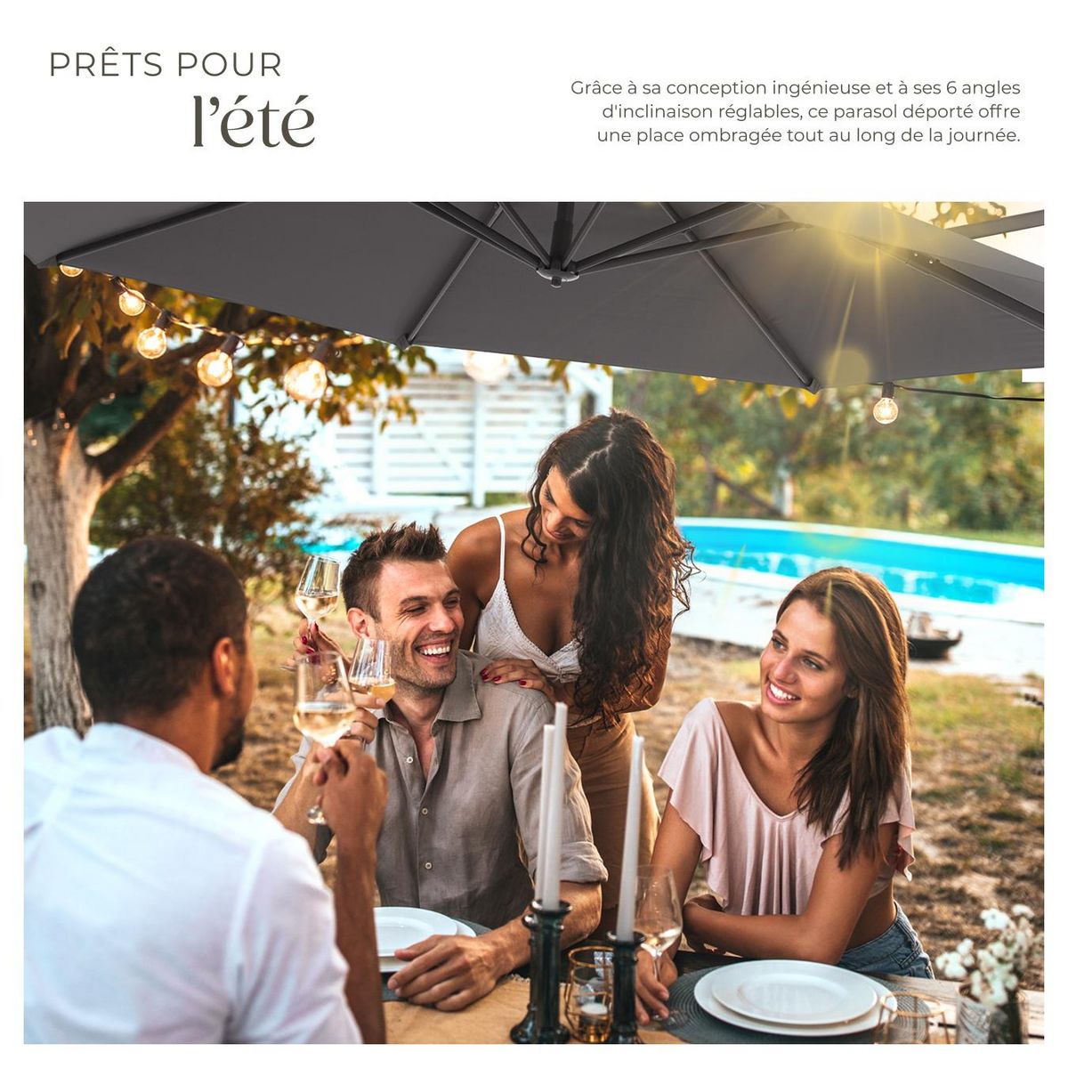 tectake Parasol ø 300 cm gris