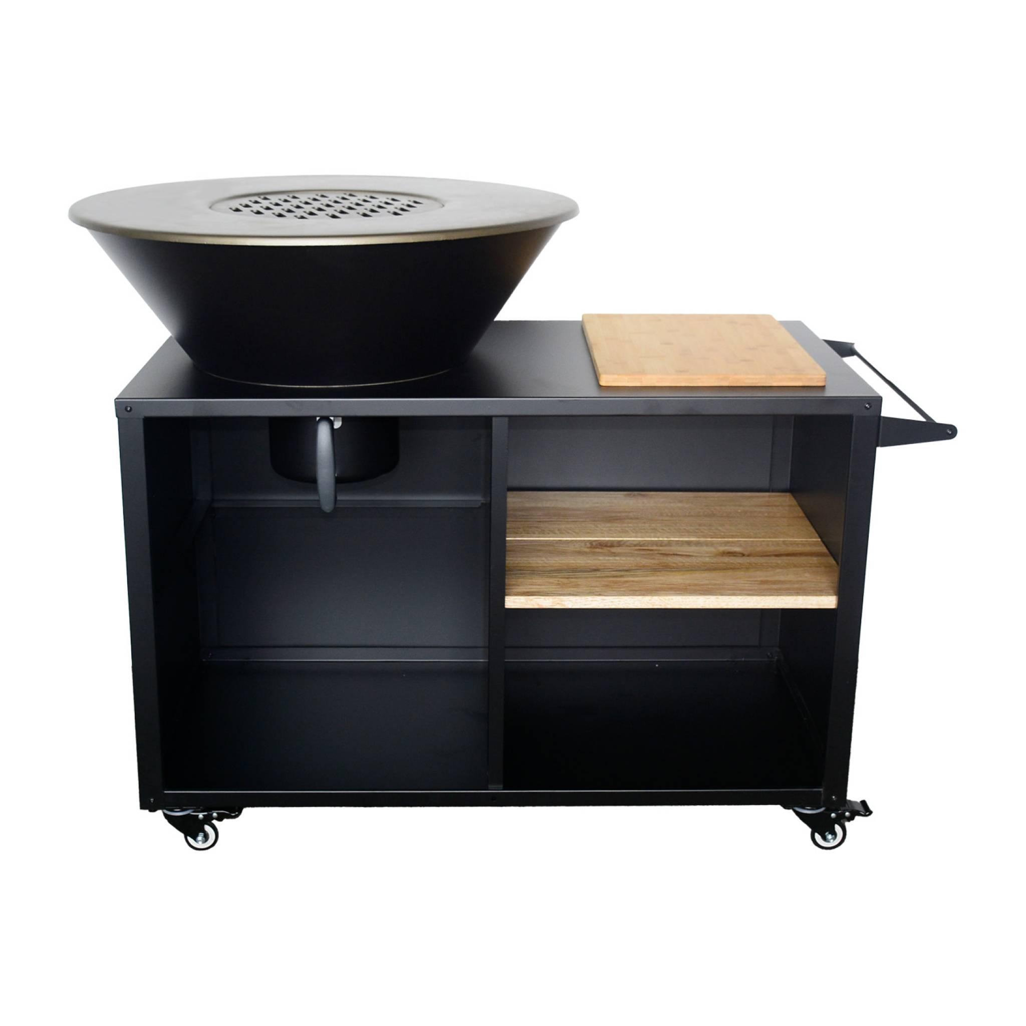 Voir la diapositive 6 : SWEEEK Braséro de cuisson Ø80cm avec grille de cuisson et espace de rangement, L 138 x P 82 x H 114 cm