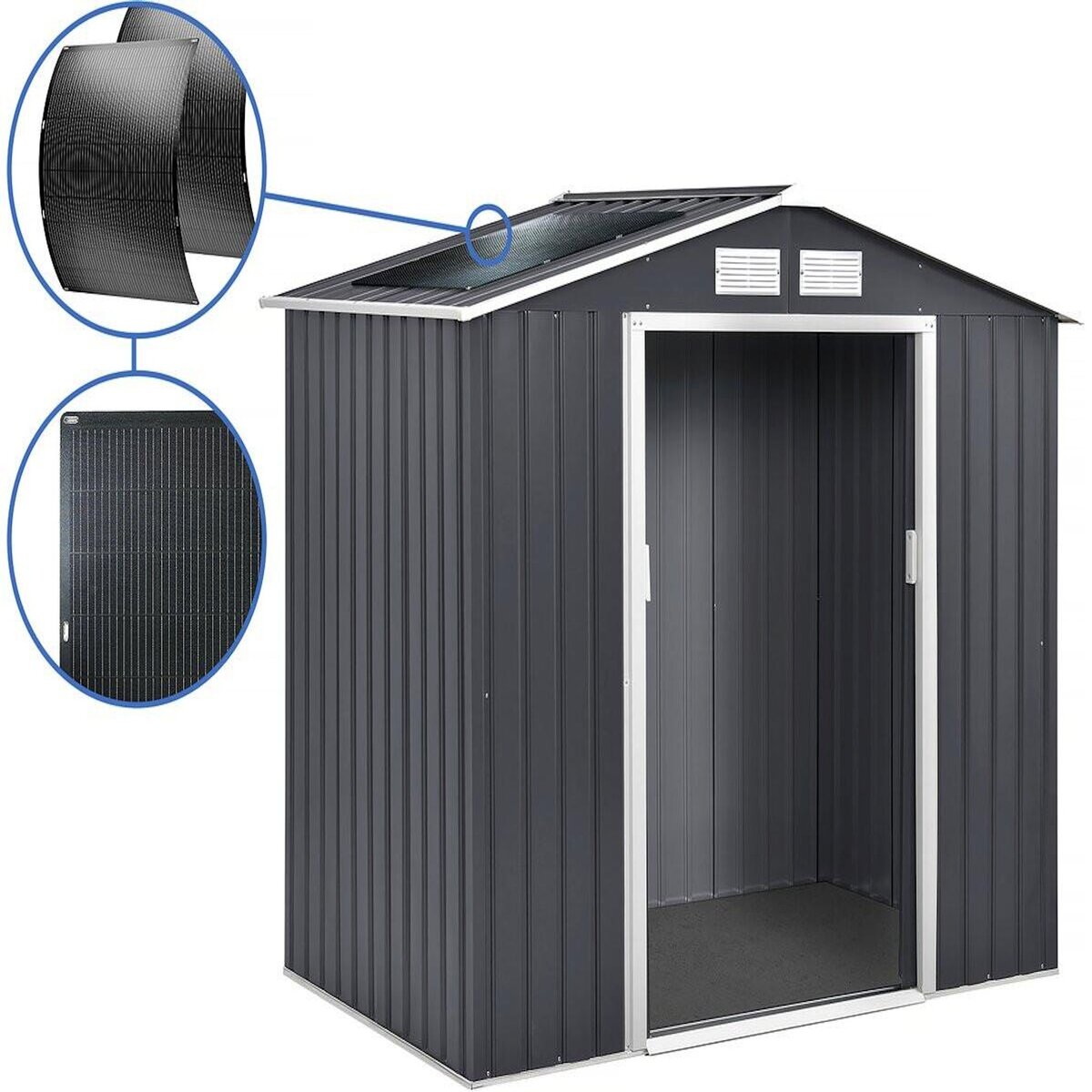 Habitat et Jardin Abri de jardin métal-  Vegas -  2.7 m² avec panneaux solaires - Gris