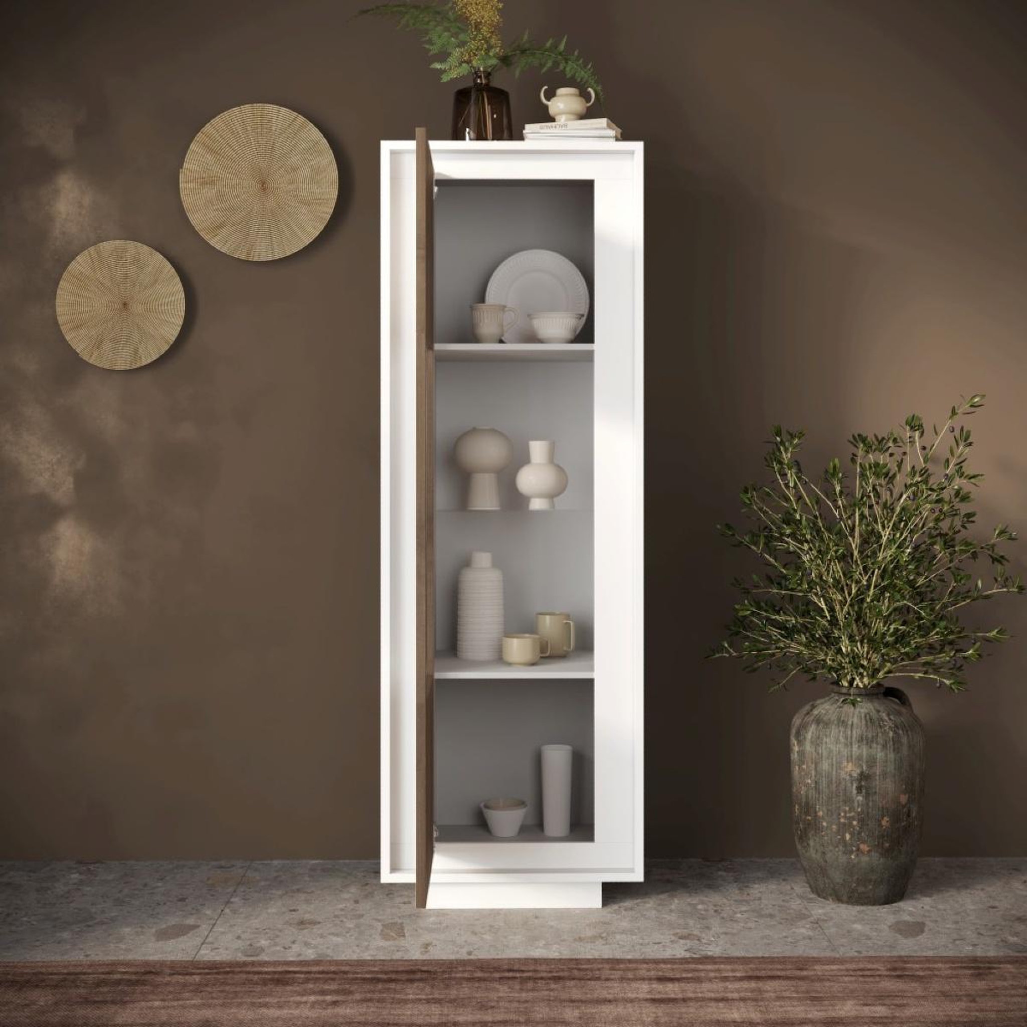 Voir la diapositive 5 : JLC KREATION Vitrine 1 porte salle à manger blanc et noyer YORI