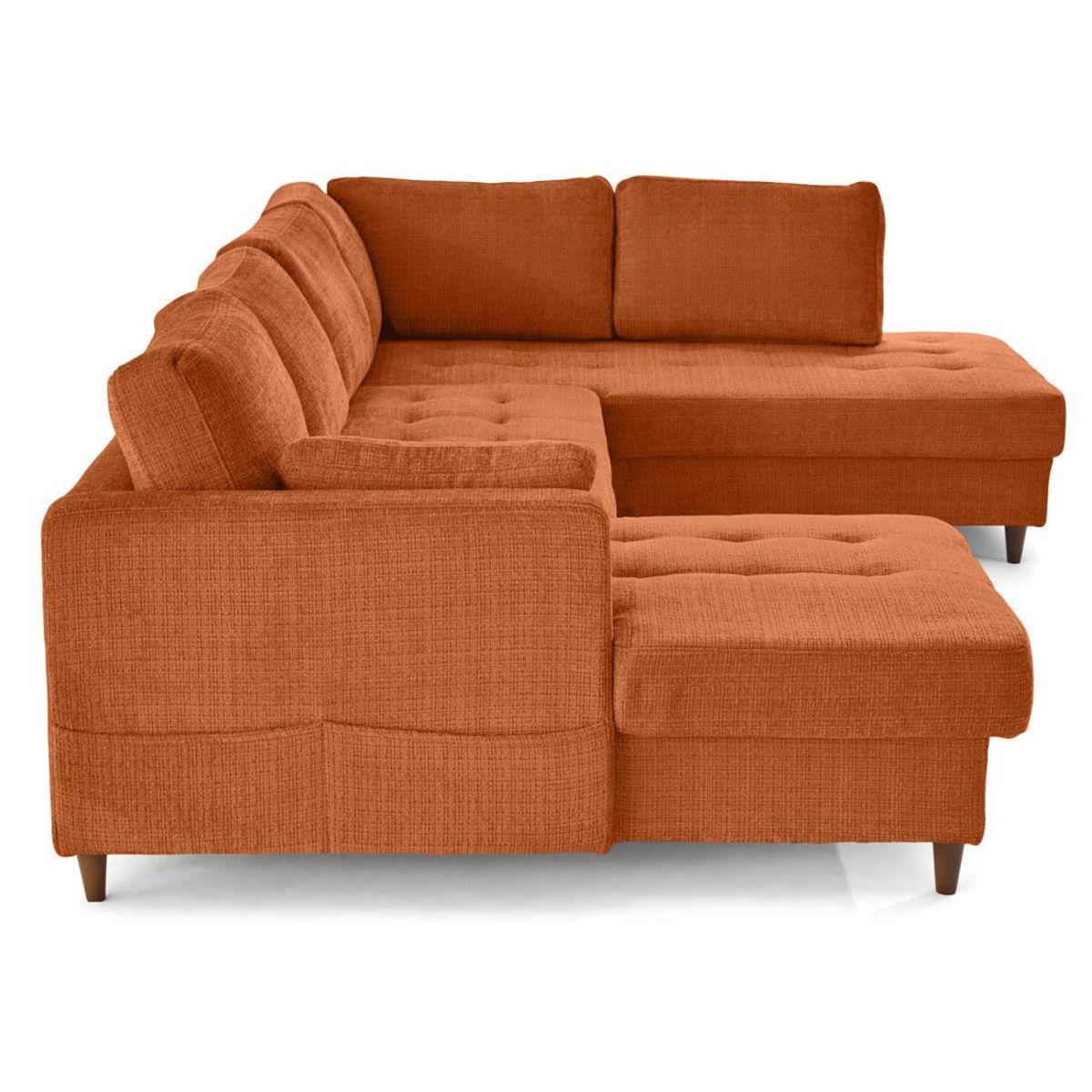 LISA DESIGN Anna - canapé panoramique d'angle droit 7 places convertible avec coffre en velours texturé