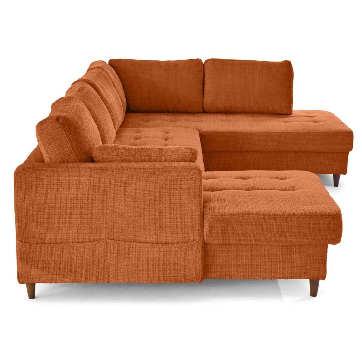 LISA DESIGN Anna - canapé panoramique d'angle droit 7 places convertible avec coffre en velours texturé