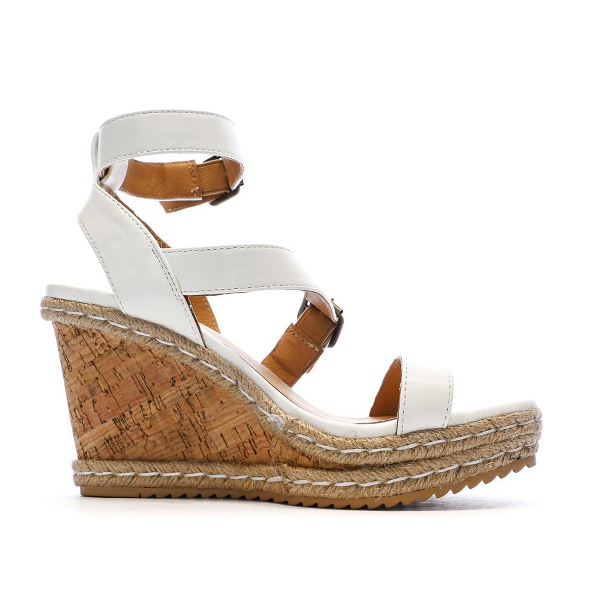 Voir la diapositive 2 : CHATTAWAK Sandales Compensée Blanches Femme Chattawak Summer Camel