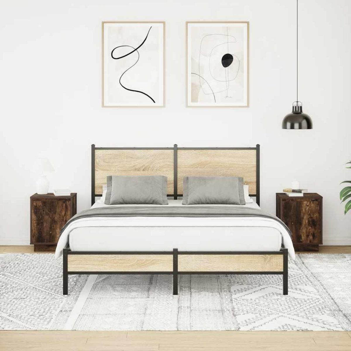 VIDAXL Tables de chevet avec lumieres LED 2 pcs chene fume 38x34x50 cm