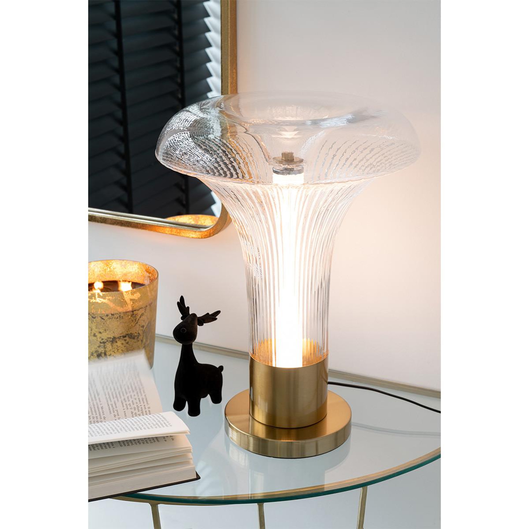 Voir la diapositive 4 : J-LINE Lampe à poser en verre  vito  55cm transparent & or