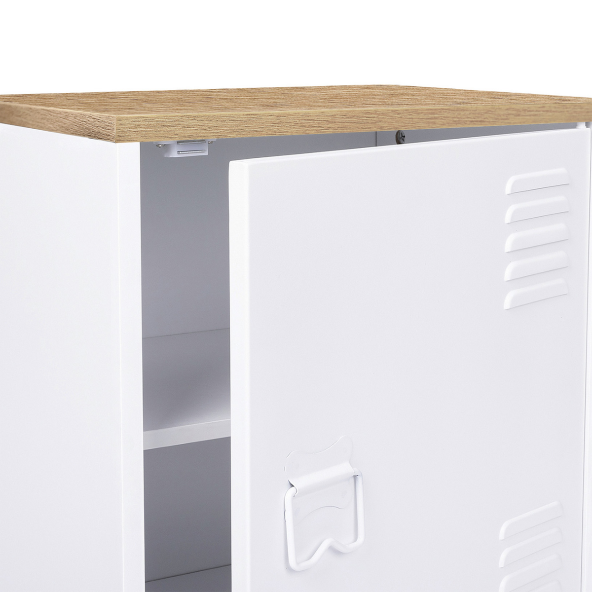 ID MARKET Table de chevet ESTER 1 porte métal blanc plateau façon hêtre design industriel