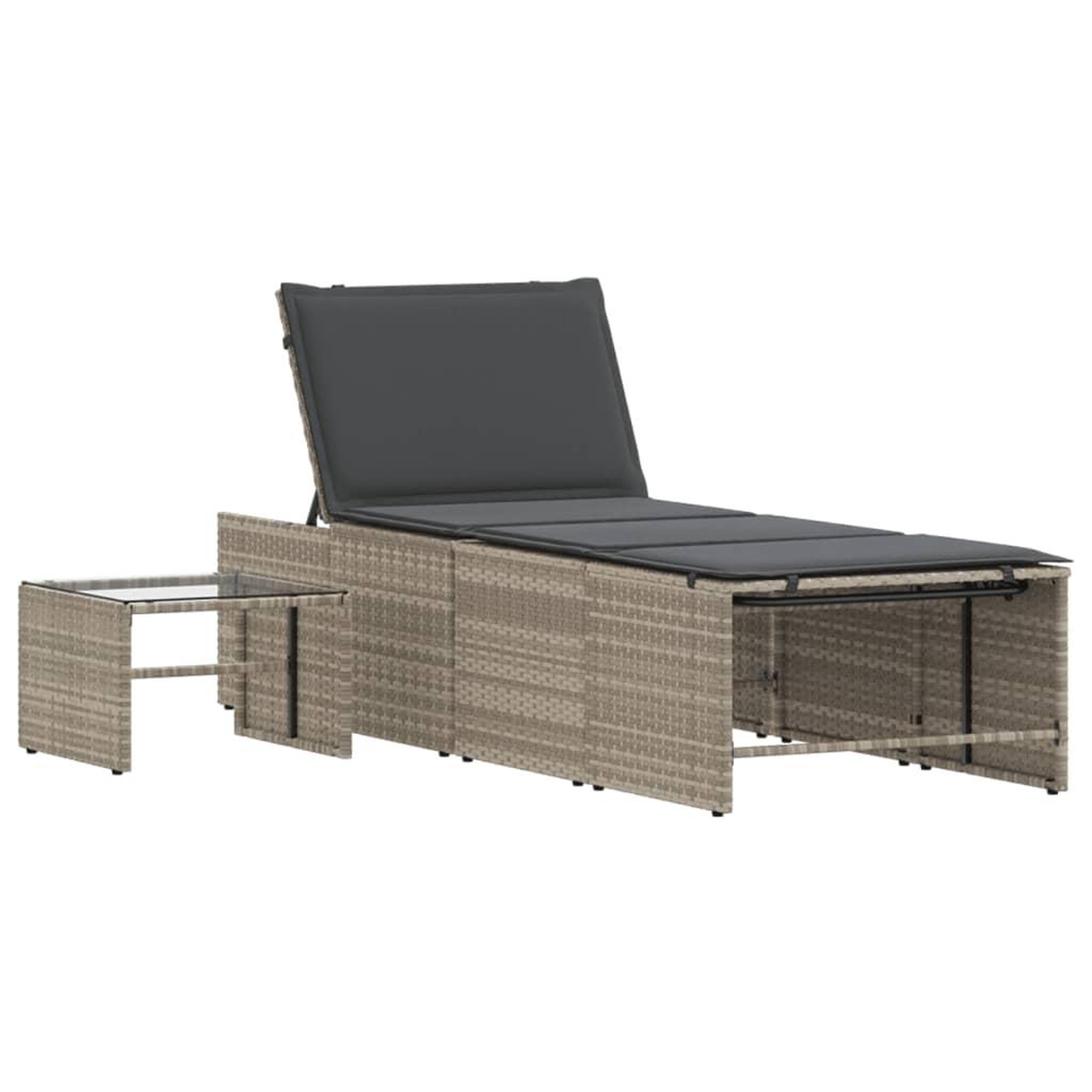 Voir la diapositive 5 : VIDAXL Chaises longues lot de 2 avec table gris clair resine tressee