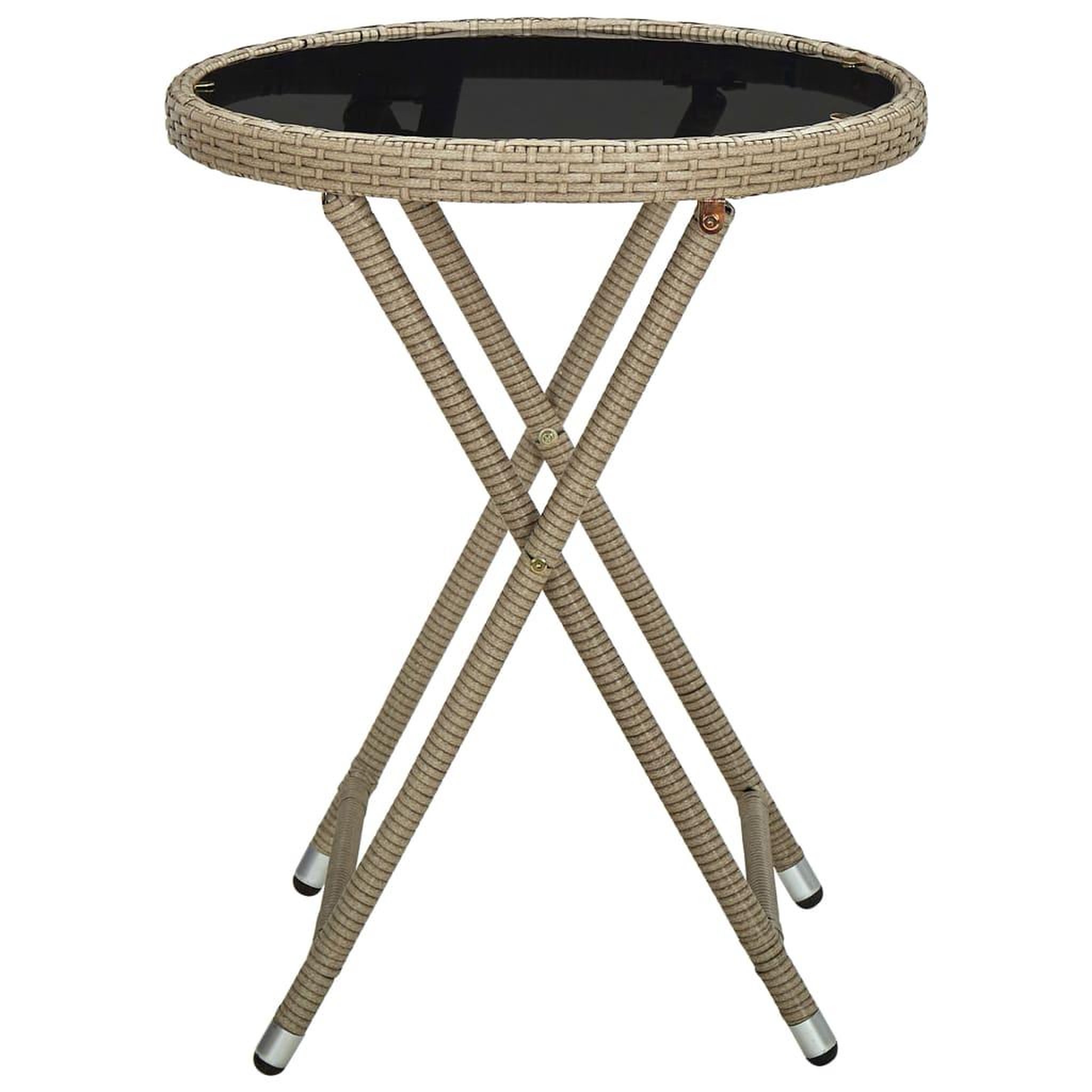 Voir la diapositive 2 : VIDAXL Table a the Beige 60 cm Resine tressee et verre trempe