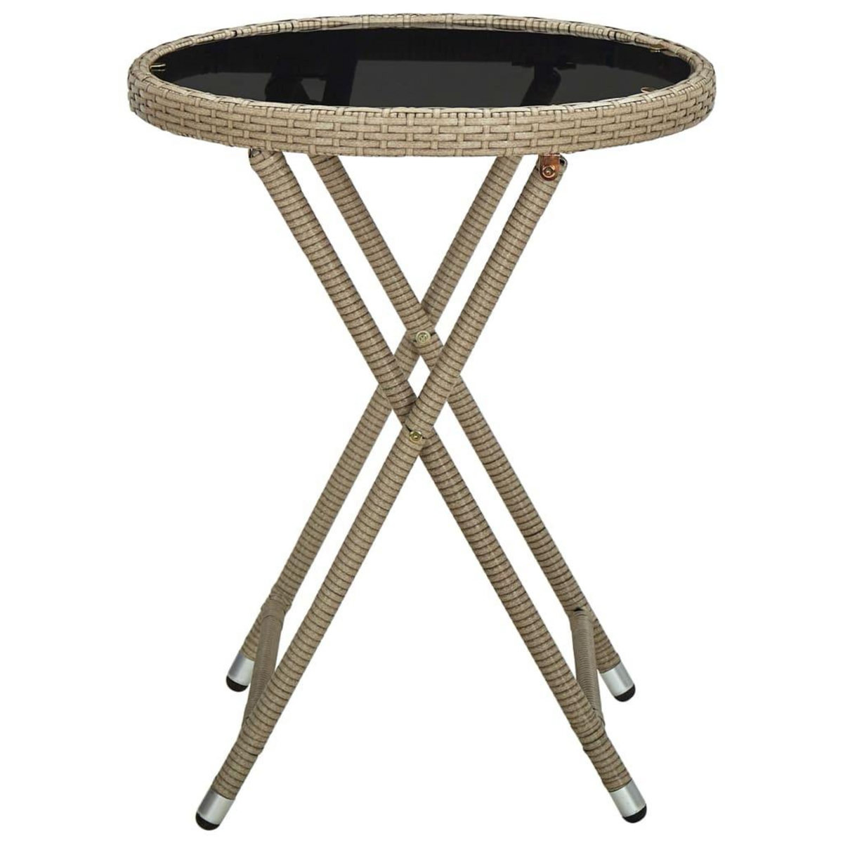 VIDAXL Table a the Beige 60 cm Resine tressee et verre trempe