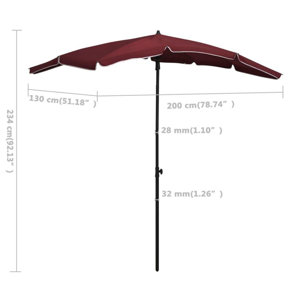 VIDAXL Parasol de jardin avec mat 200x130 cm rouge bordeaux