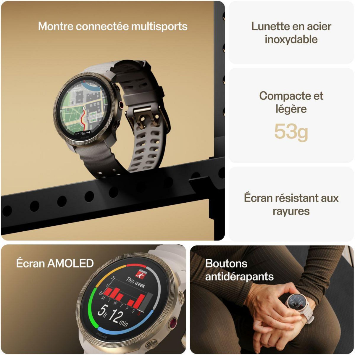POLAR Montre sport Vantage M3 Biege Or S-L