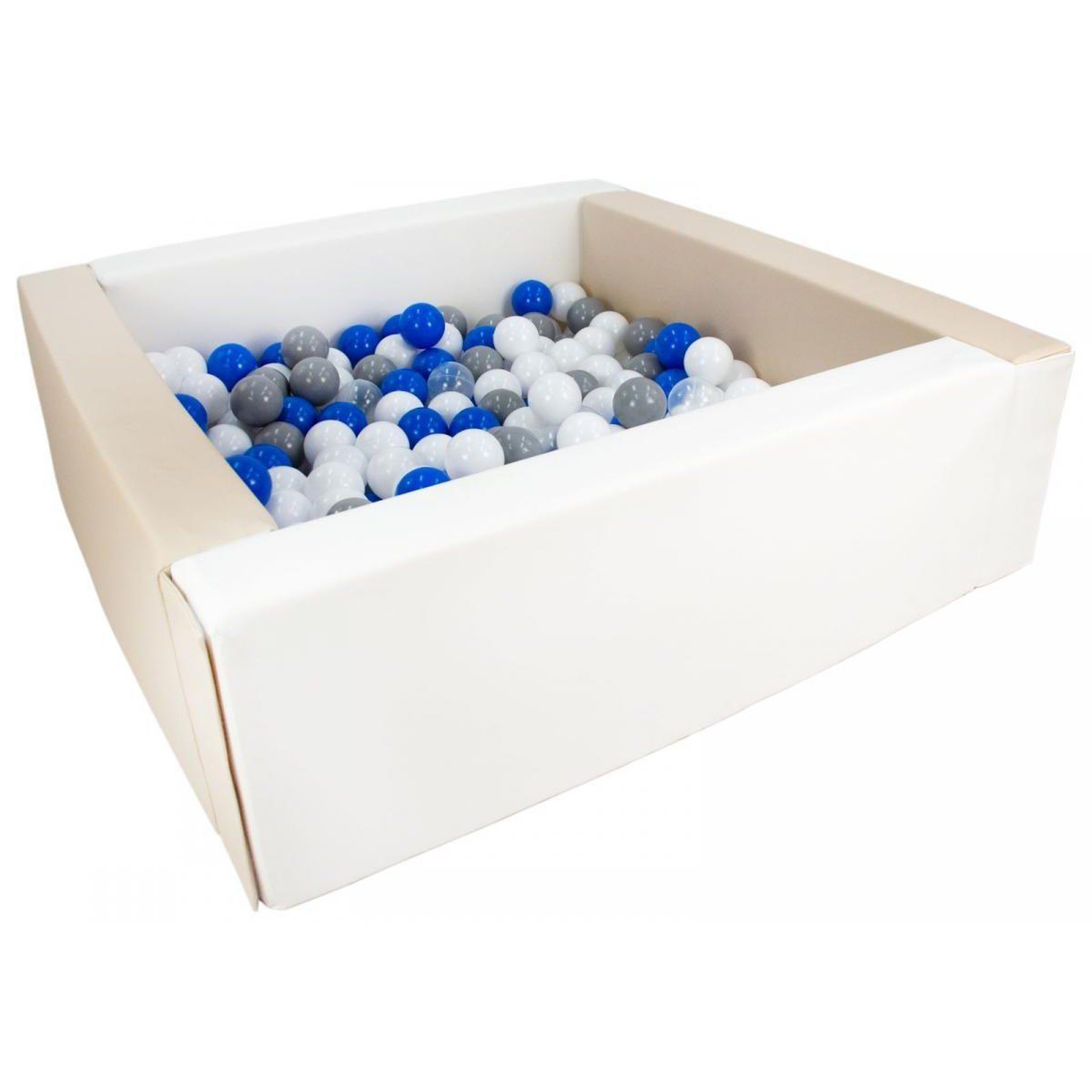 VELINDA Piscine à balles carrée avec 200 balles - blanc, cappuccino/blanc, transparent, bleu, gris