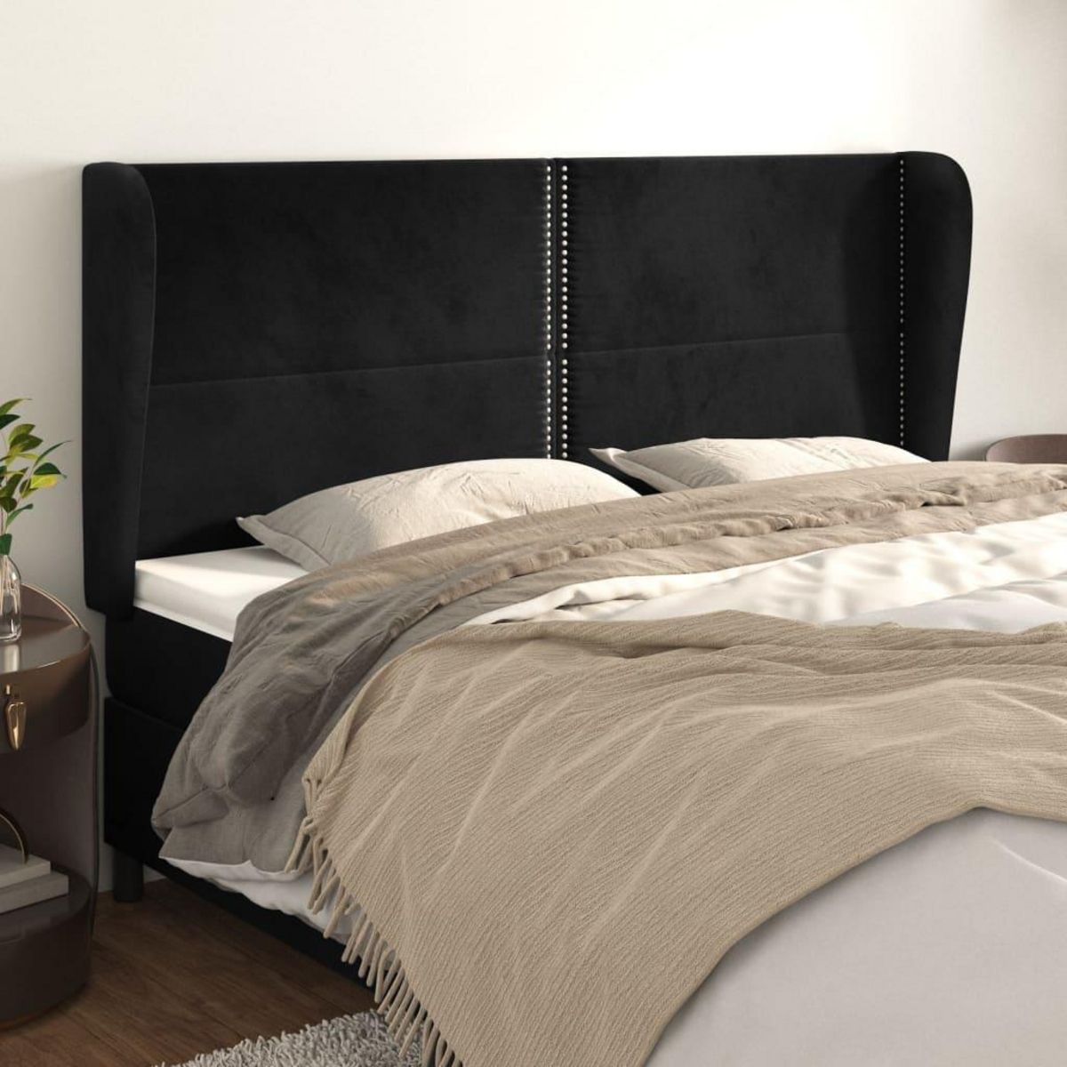 VIDAXL Tete de lit avec oreilles Noir 203x23x118/128 cm Velours