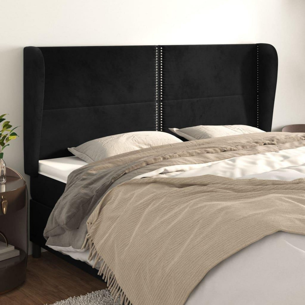 VIDAXL Tete de lit avec oreilles Noir 203x23x118/128 cm Velours