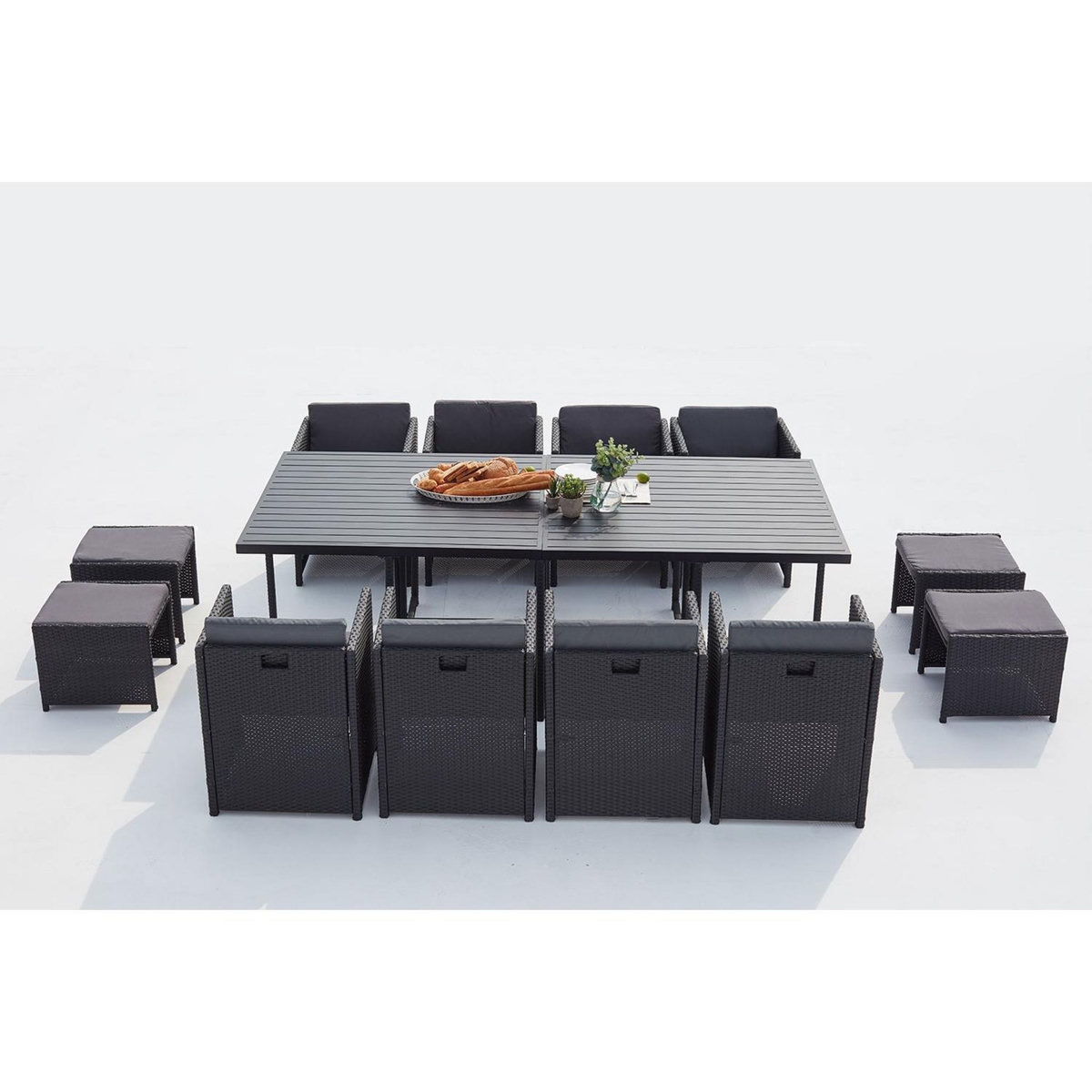 CONCEPT USINE Table et chaise 12 places encastrables alu résine noir-gris SUNSET