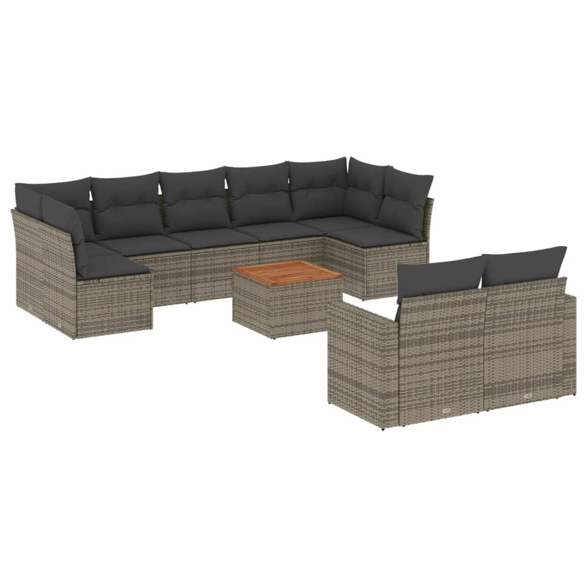 Voir la diapositive 2 : VIDAXL Salon de jardin avec coussins 10 pcs gris resine tressee