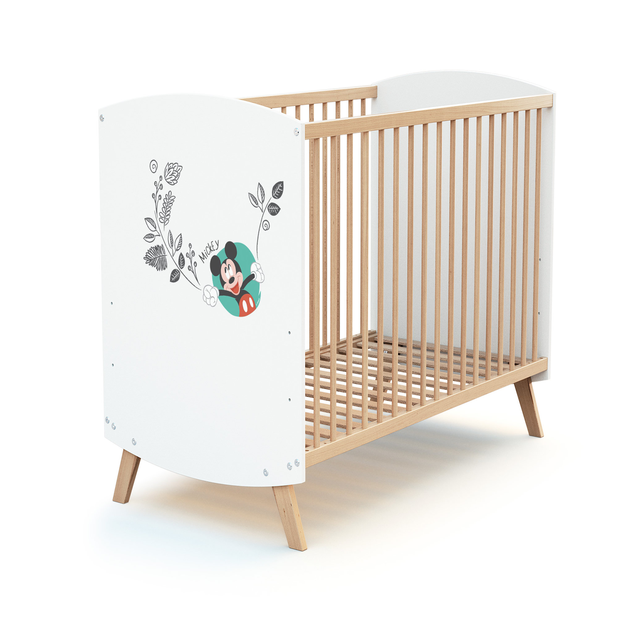 Voir la diapositive 3 : AT4 Lit bébé 60x120 cm MICKEY DISNEY Blanc et Hêtre Verni
