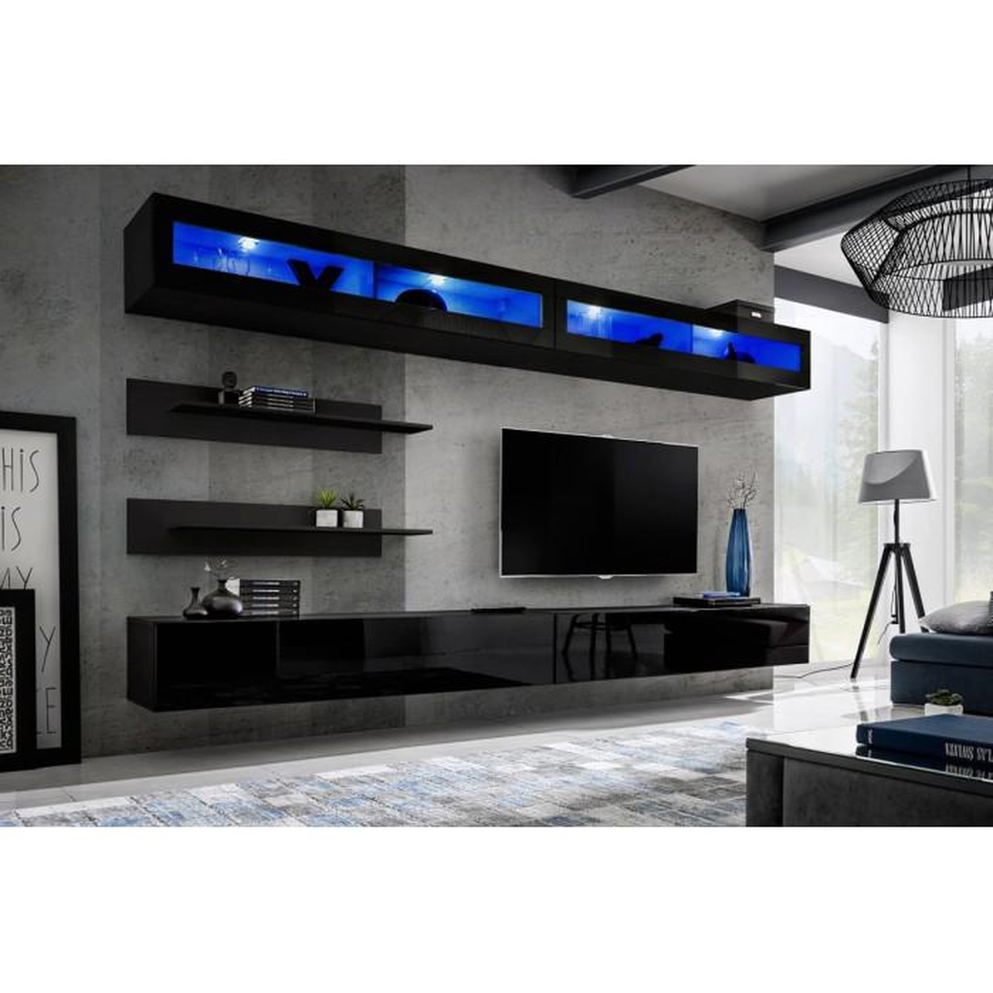 Voir la diapositive 2 : Paris Prix Meuble TV Mural Design  Fly VII  320cm Noir