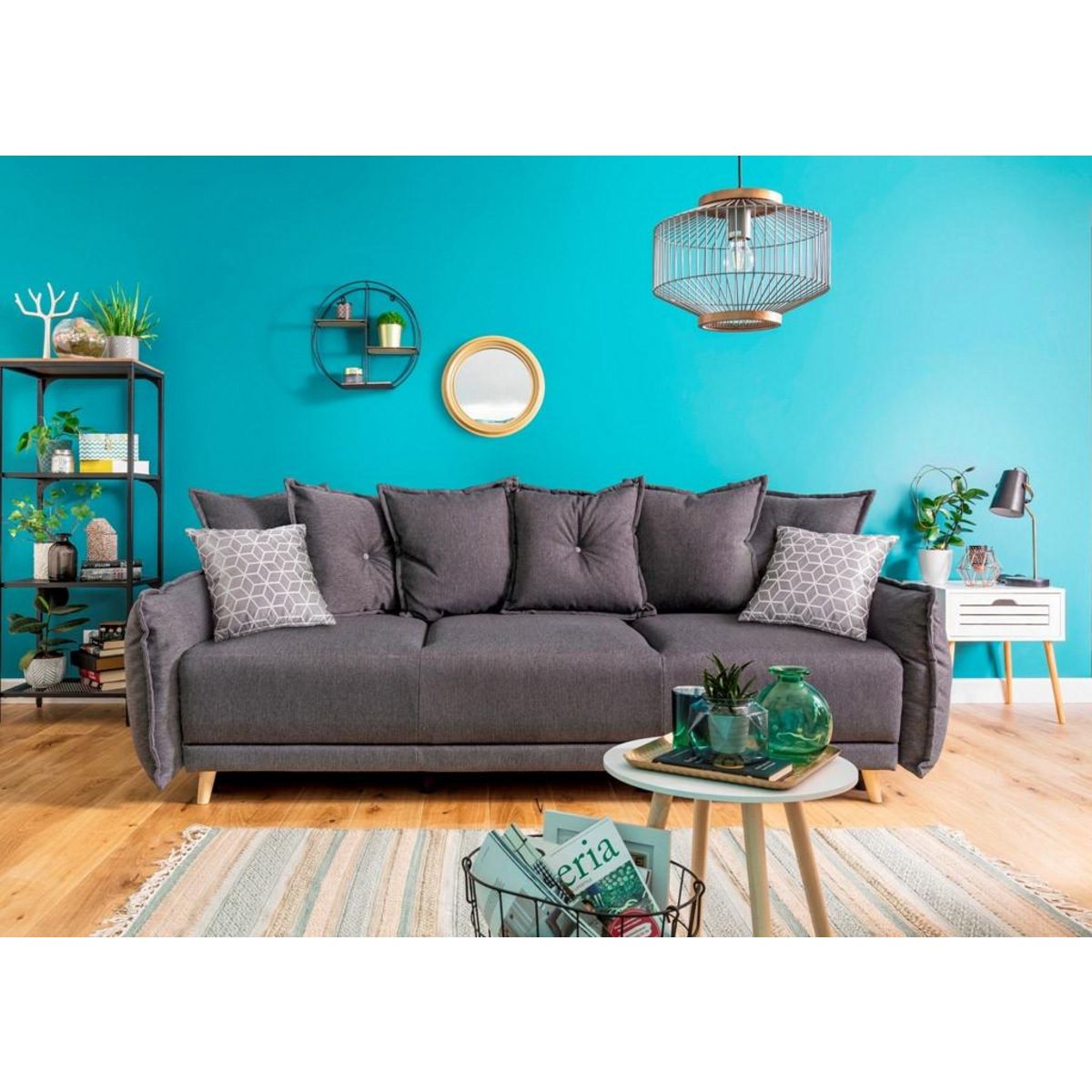 BEST MOBILIER Lena - canapé 3 places convertible - avec coffre - en tissu style scandinave