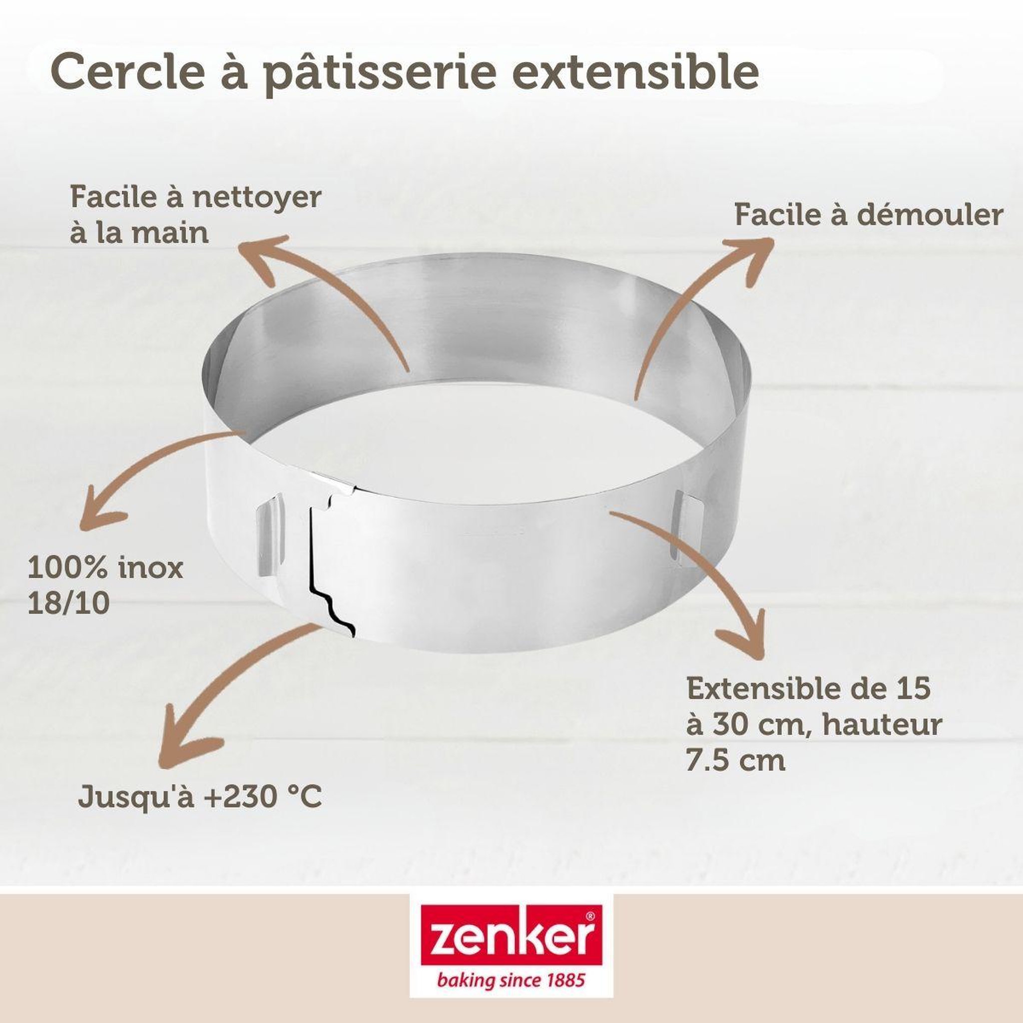 Voir la diapositive 3 : ZENKER Lot de 2 cercles à pâtisserie 15/30 cm en inox zenker smart pastry