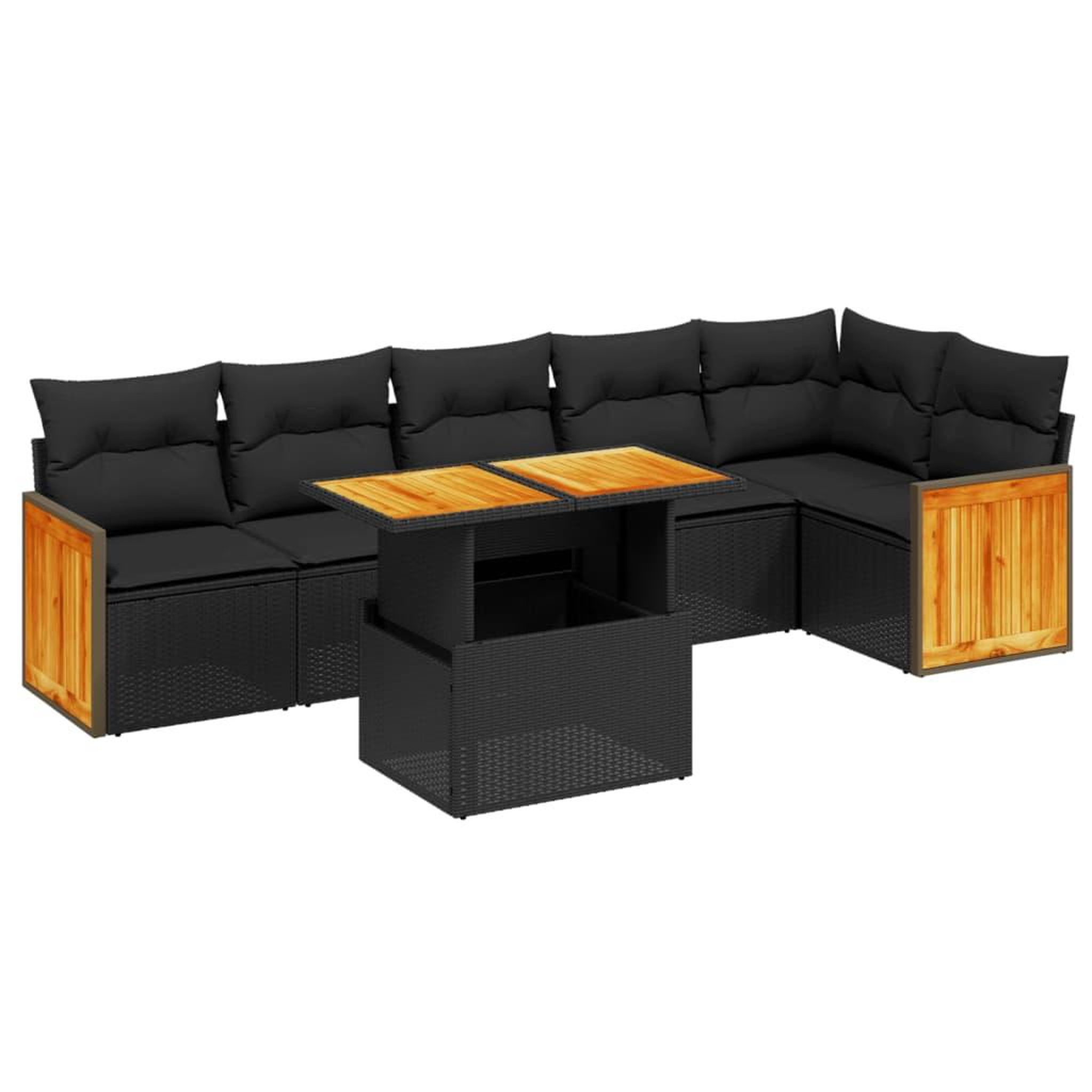 Voir la diapositive 2 : VIDAXL Salon de jardin 7 pcs avec coussins noir resine tressee