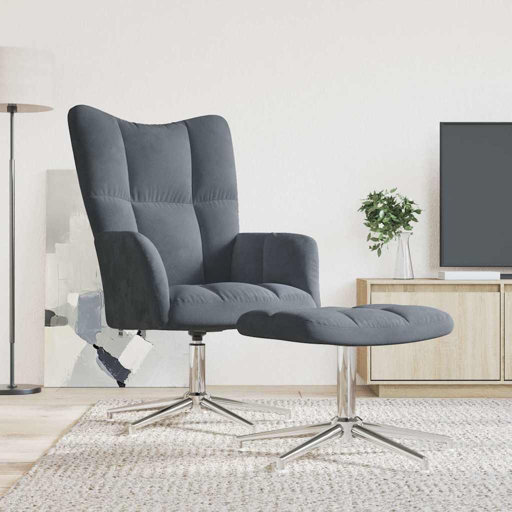 VIDAXL Chaise de relaxation avec tabouret Gris fonce Velours