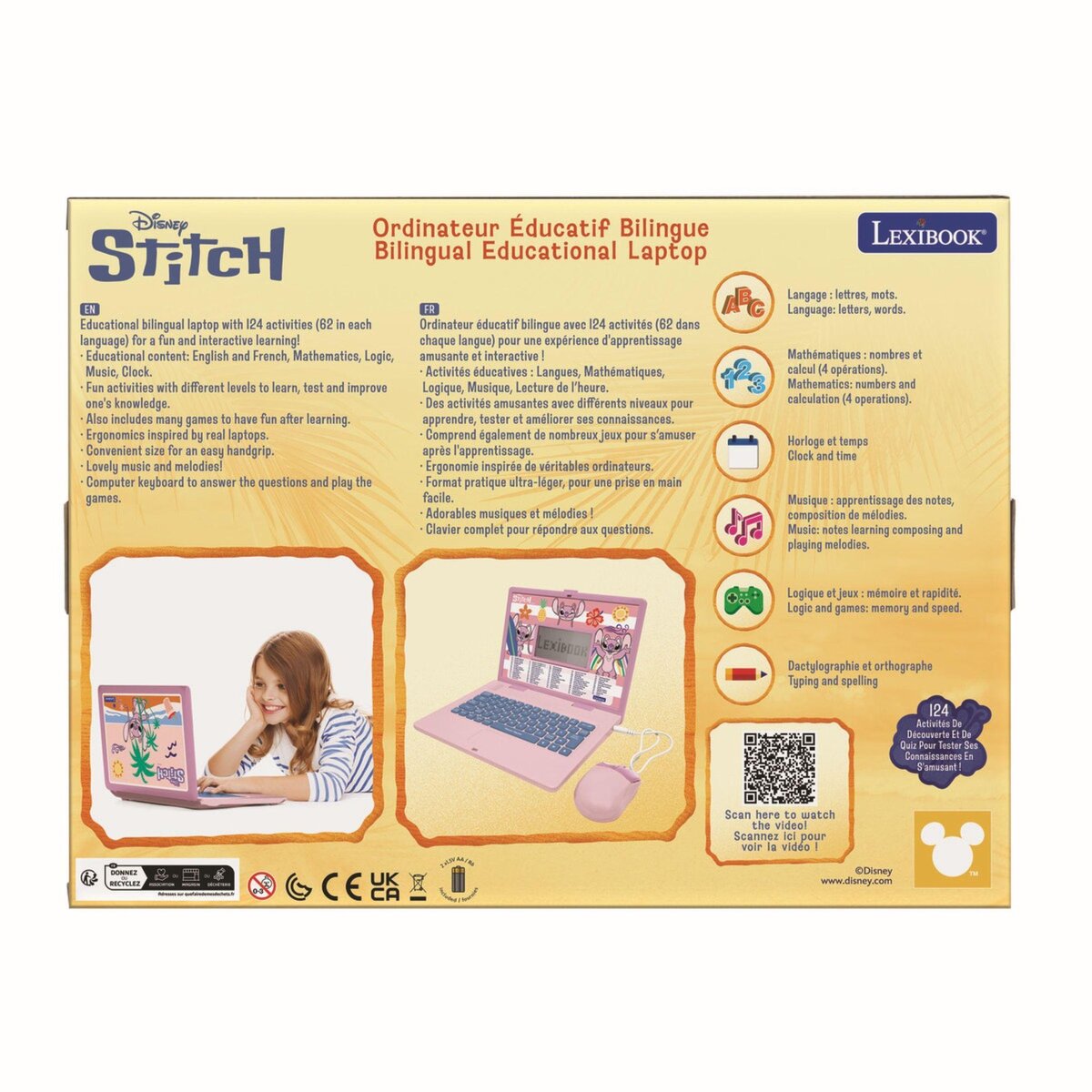 Lexibook Ordinateur portable éducatif bilingue Disney Stitch (FR/EN)