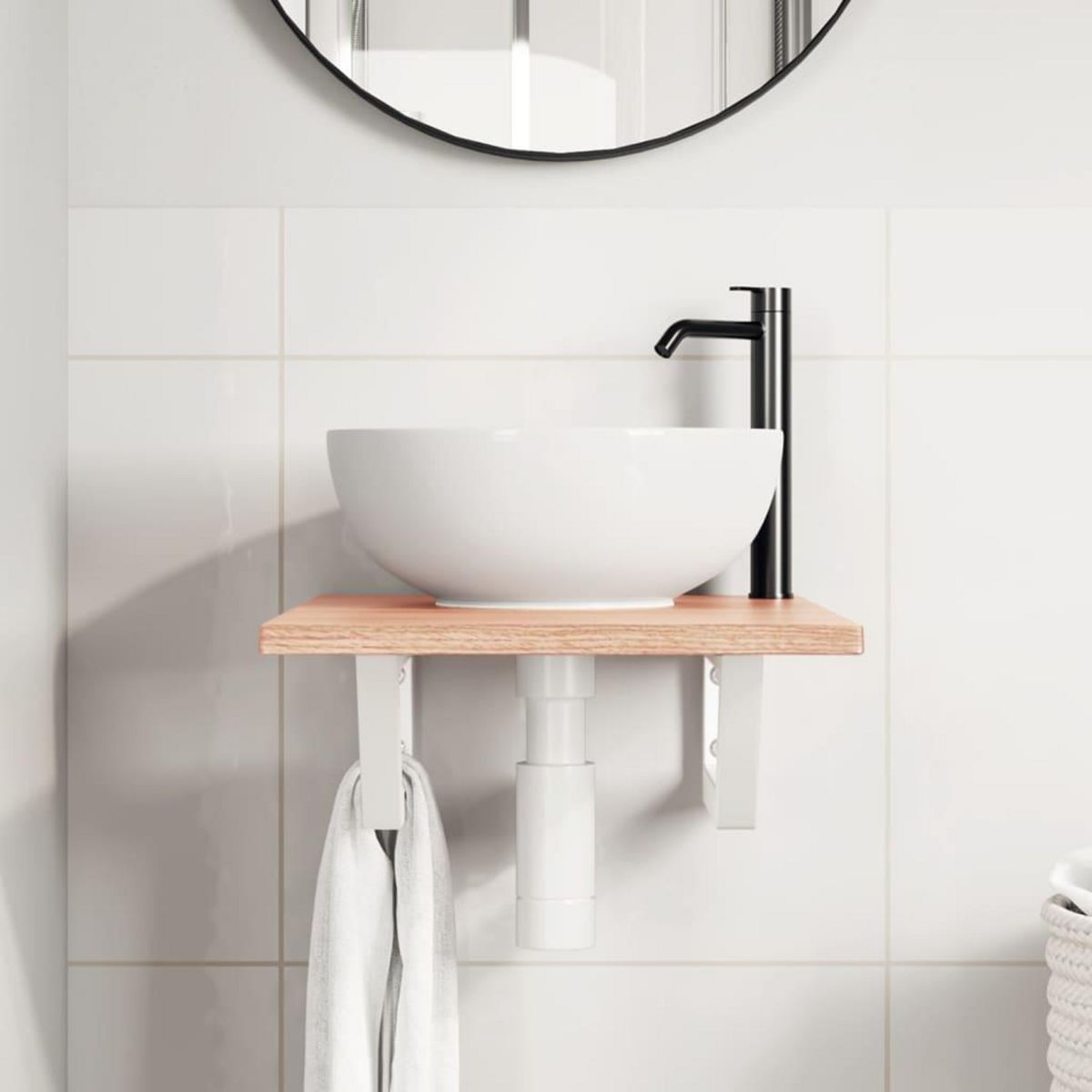 VIDAXL Etagere de vasque murale acier et bois de chene massif