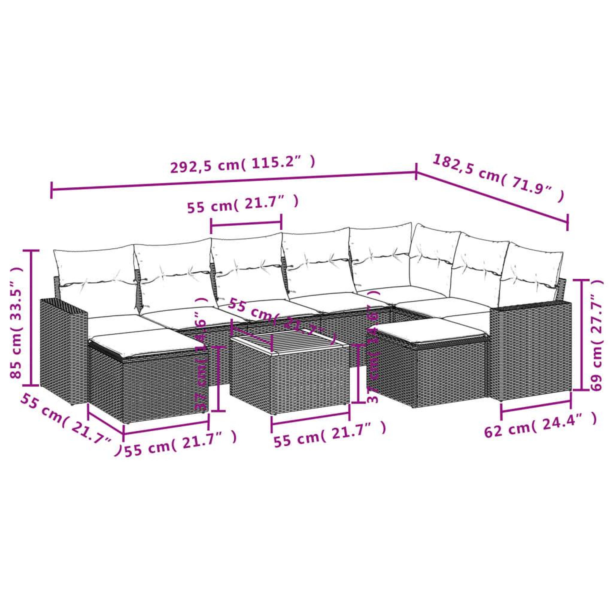 Voir la diapositive 4 : VIDAXL Salon de jardin avec coussins 10 pcs beige resine tressee