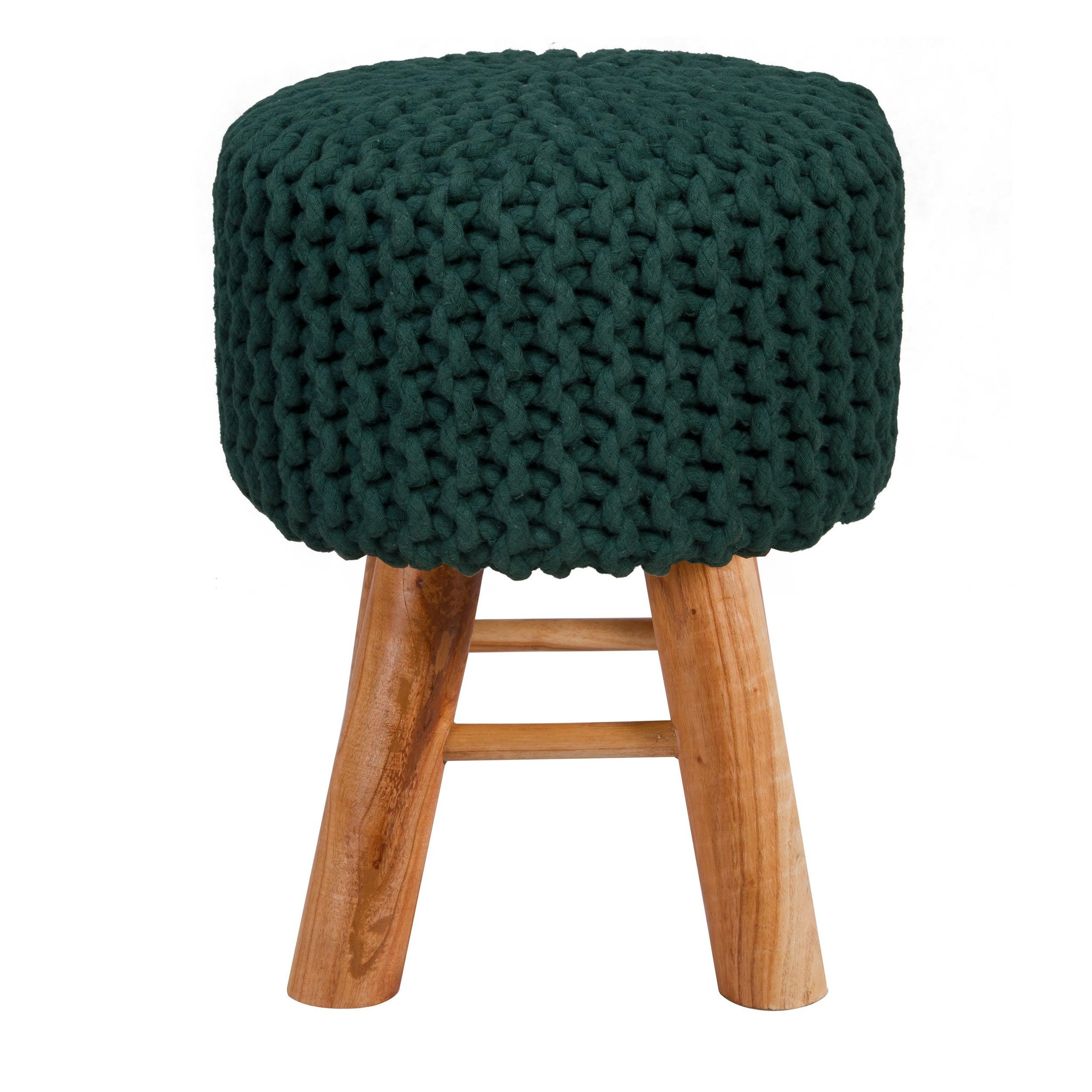 Voir la diapositive 3 : MAISON PAVANE Petit tabouret tricot en coton vert sapin-lisa
