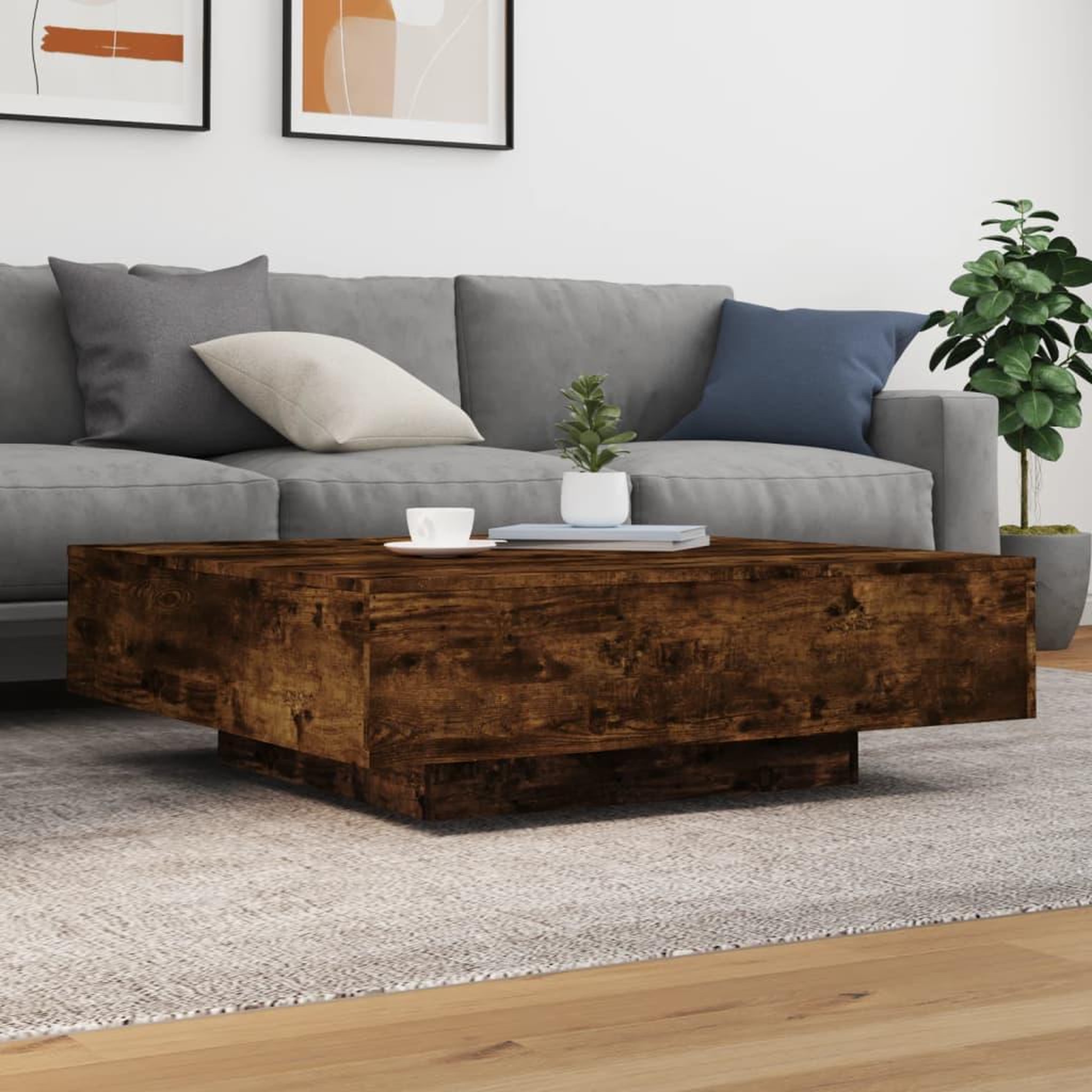Voir la diapositive 3 : VIDAXL Table basse chene fume 100x100x31 cm bois d'ingenierie
