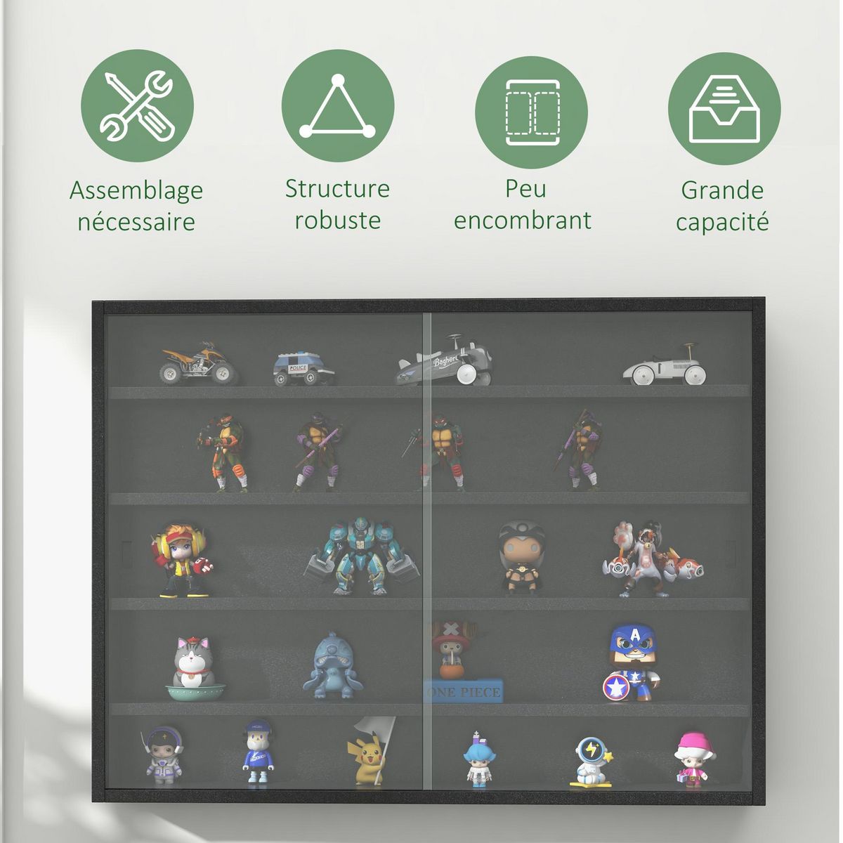 HOMCOM Vitrine murale étagère - 5 étagères réglables - 2 portes coulissantes verre - panneaux noir