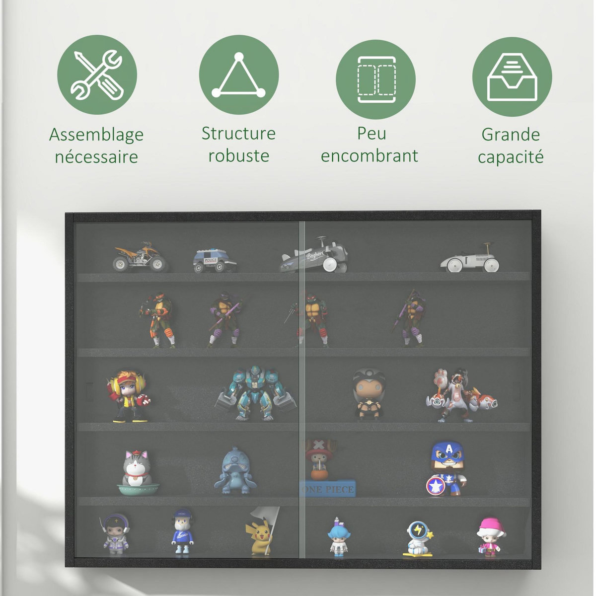 HOMCOM Vitrine murale étagère - 5 étagères réglables - 2 portes coulissantes verre - panneaux noir