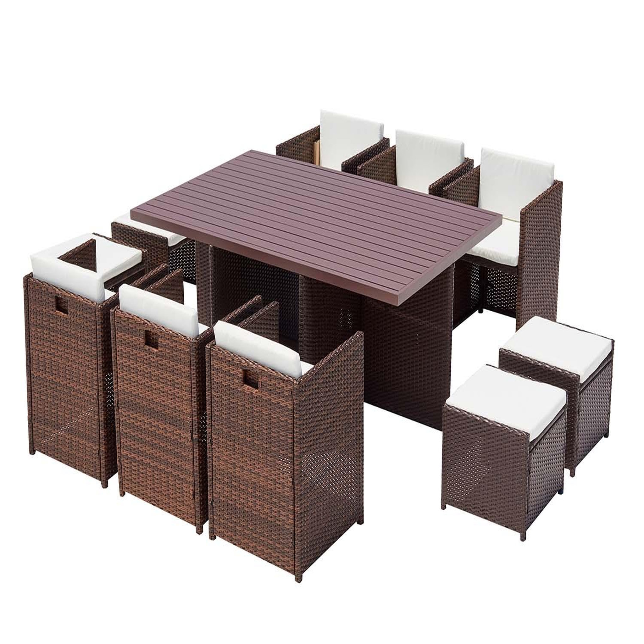 CONCEPT USINE Table et chaise 10 places encastrables alu résine marron-blanc sunset