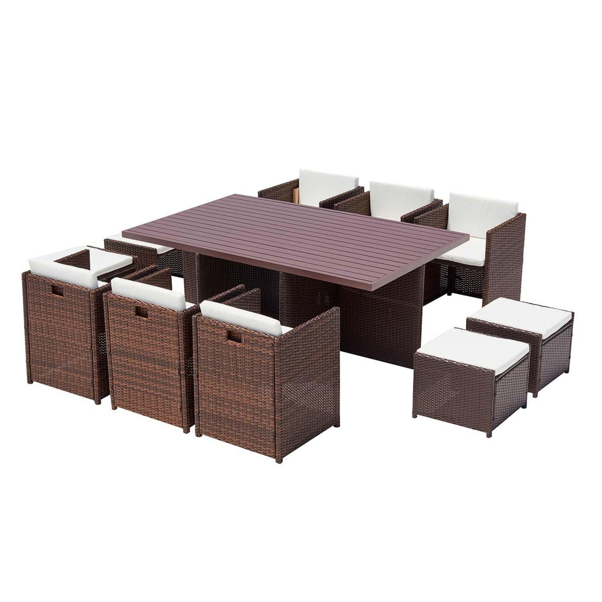 CONCEPT USINE Table et chaise 10 places encastrables alu résine marron-blanc SUNSET