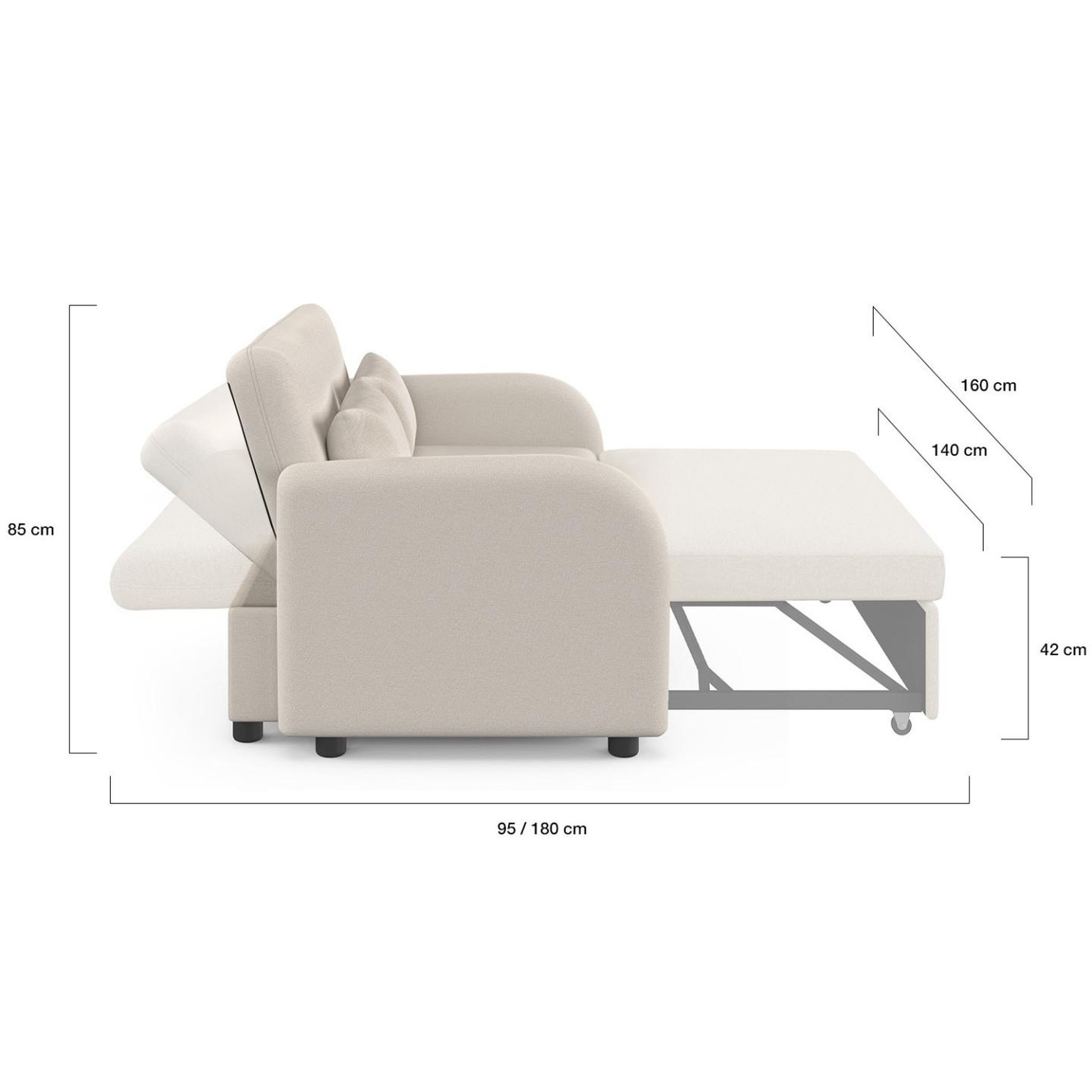 Voir la diapositive 5 : ID MARKET Canapé droit 2 places convertible noah en tissu beige