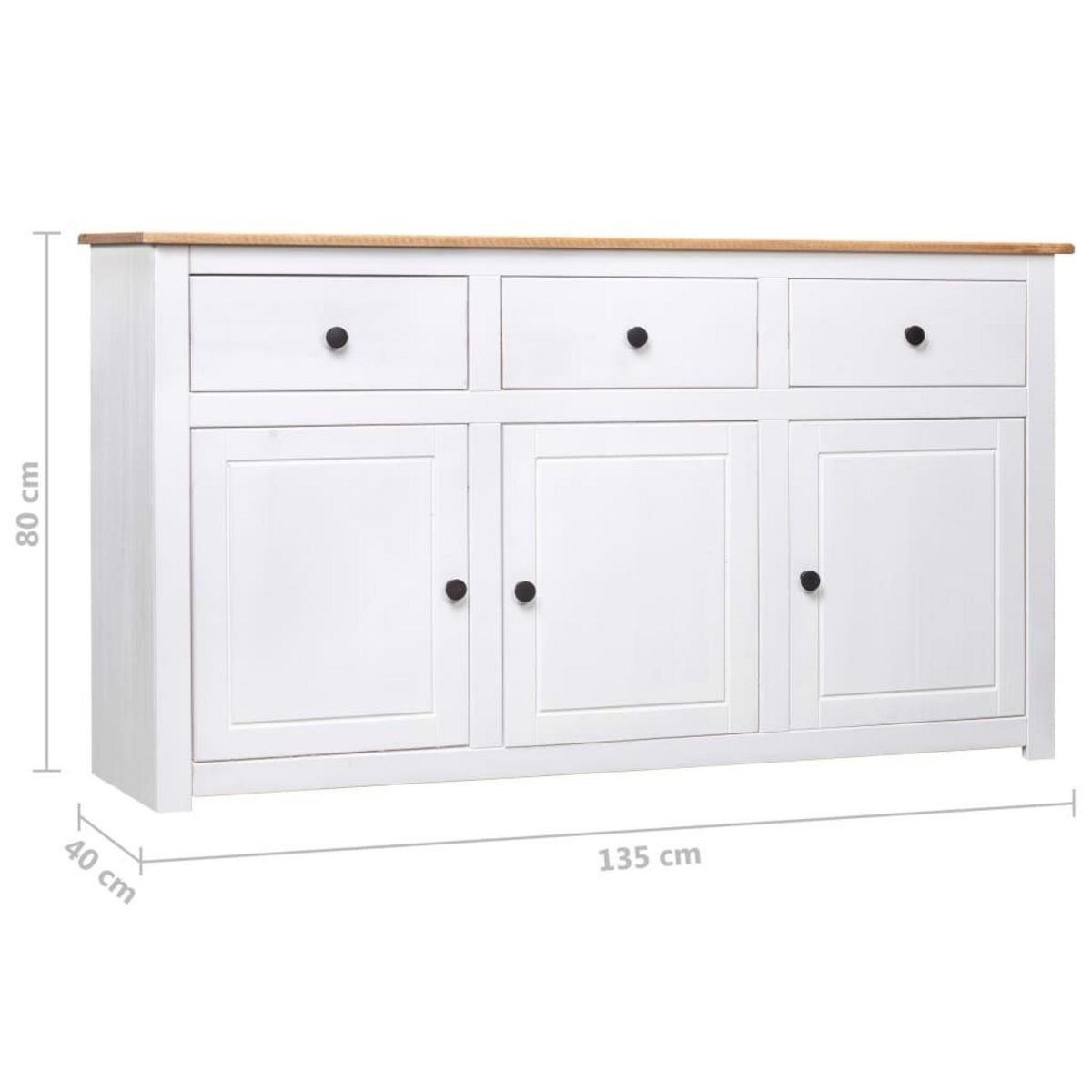 VIDAXL Buffet Blanc 135x40x80 cm Pin solide Gamme Panama