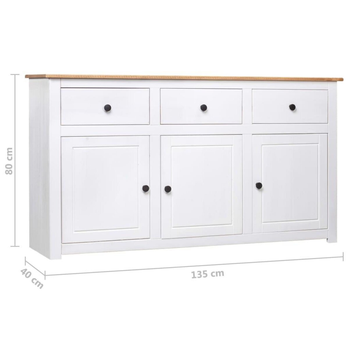 VIDAXL Buffet Blanc 135x40x80 cm Pin solide Gamme Panama