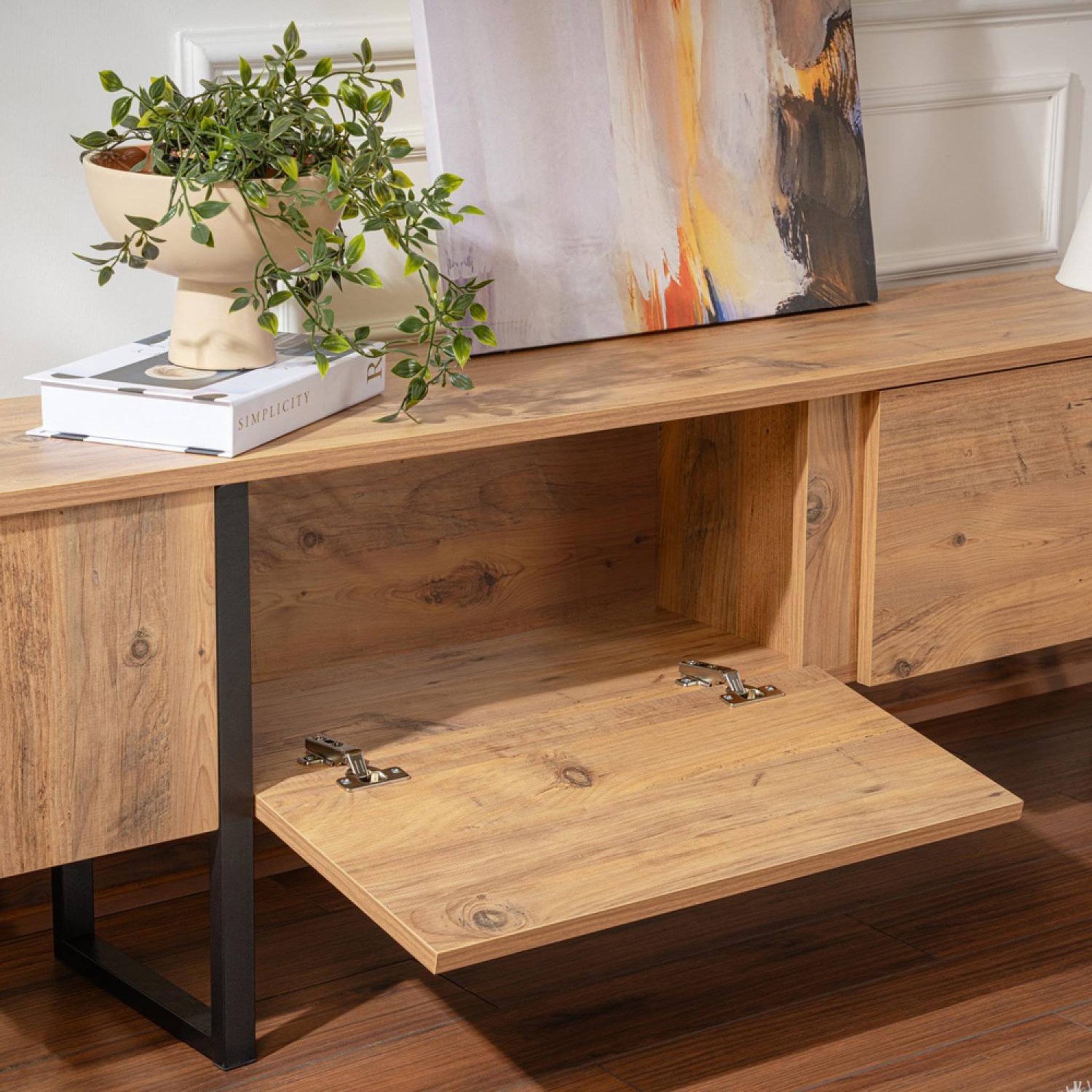 Voir la diapositive 6 : CONCEPT USINE Meuble tv industriel avec placards bois et noir 180cm moov