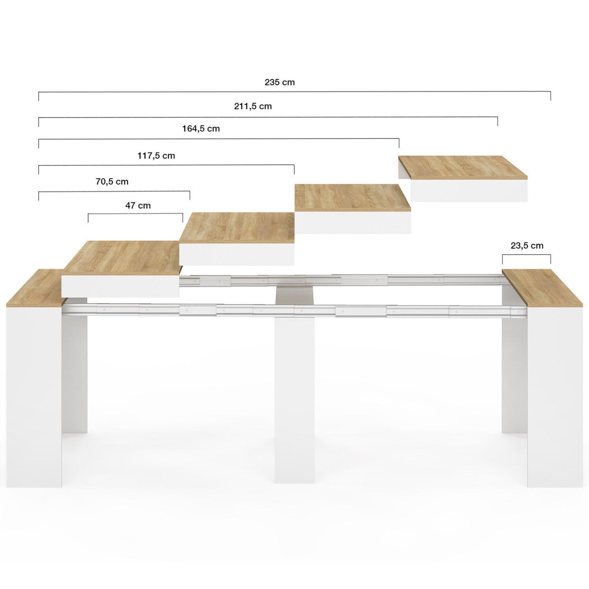 Voir la diapositive 4 : ID MARKET Table console extensible orlando 10 personnes 235 cm bois blanc et façon hêtre